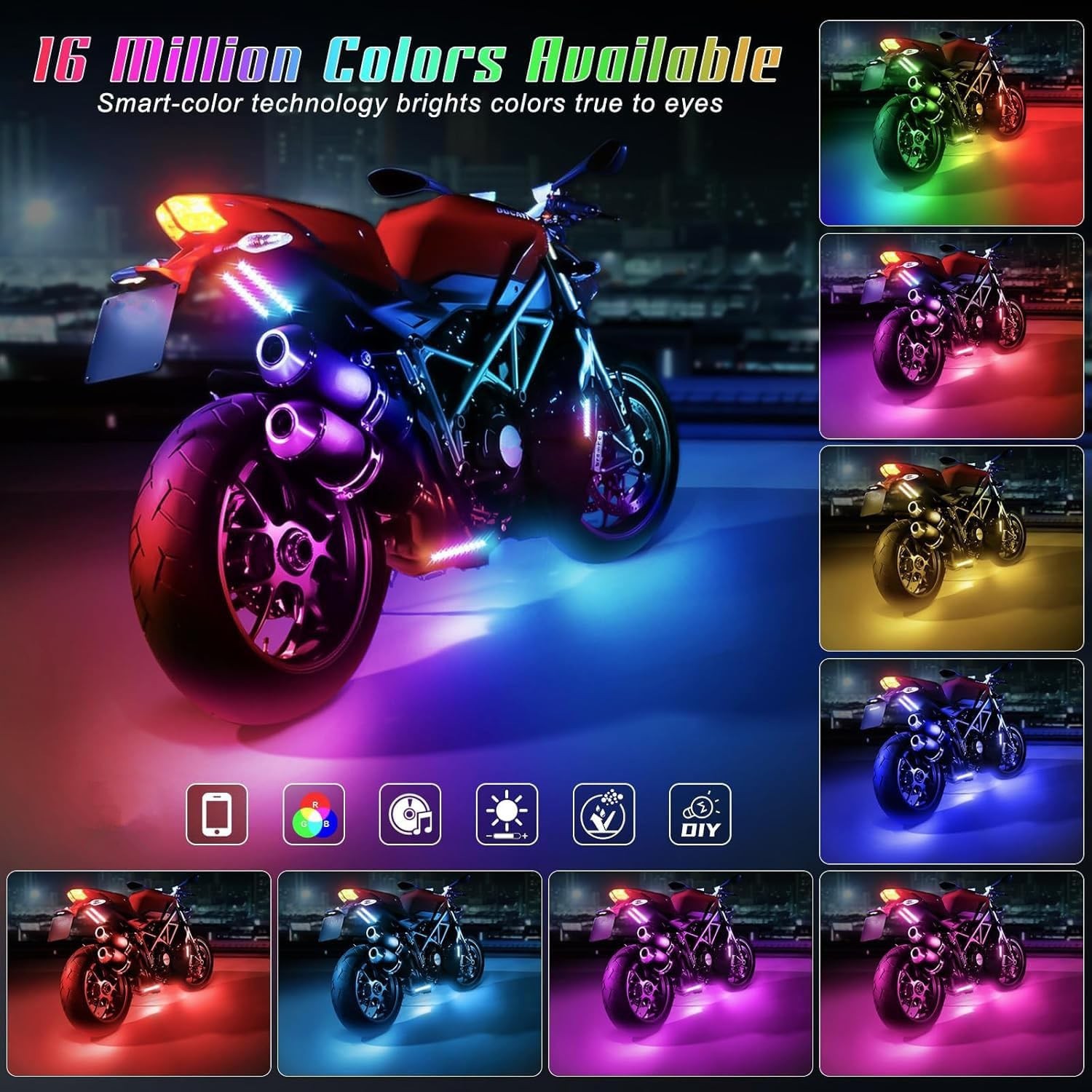 6 Pcs Motorcycle LED Light Kits, App Control Multicolor Waterproof Motorcycle...