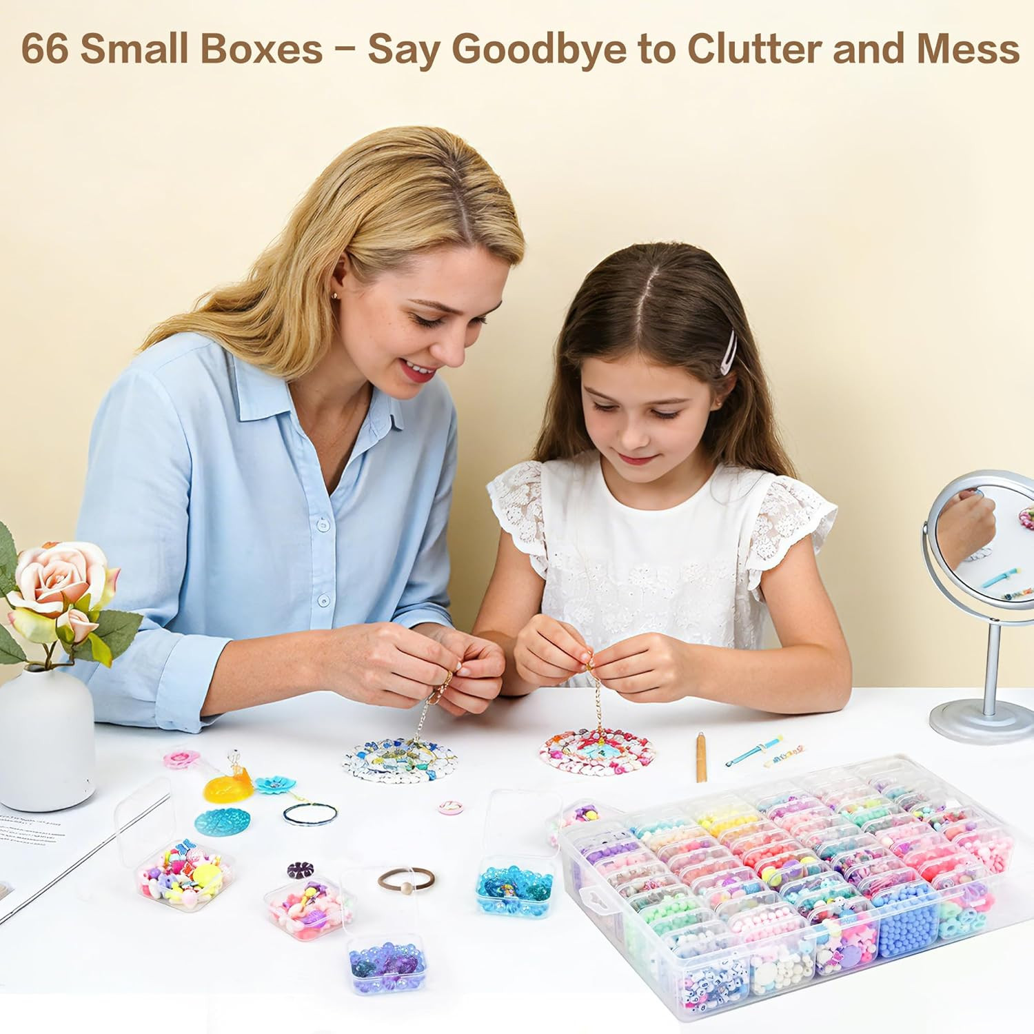 Large Bead Organizer Box, 66 Pcs Small Clear Storage Containers | Mini Bead Orga