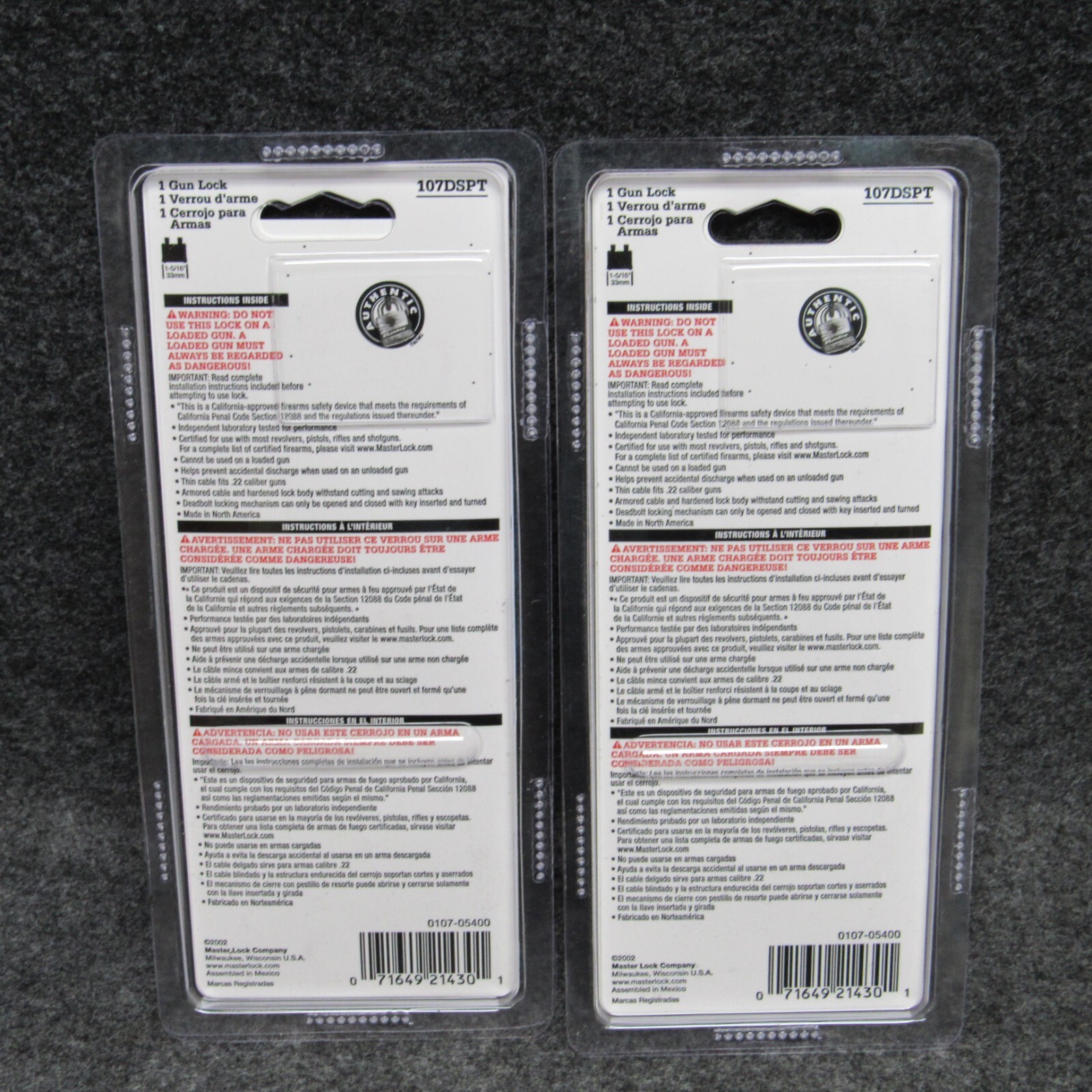 2 Master Lock 107DSPT Gun Locks New In Package 2002 USA
