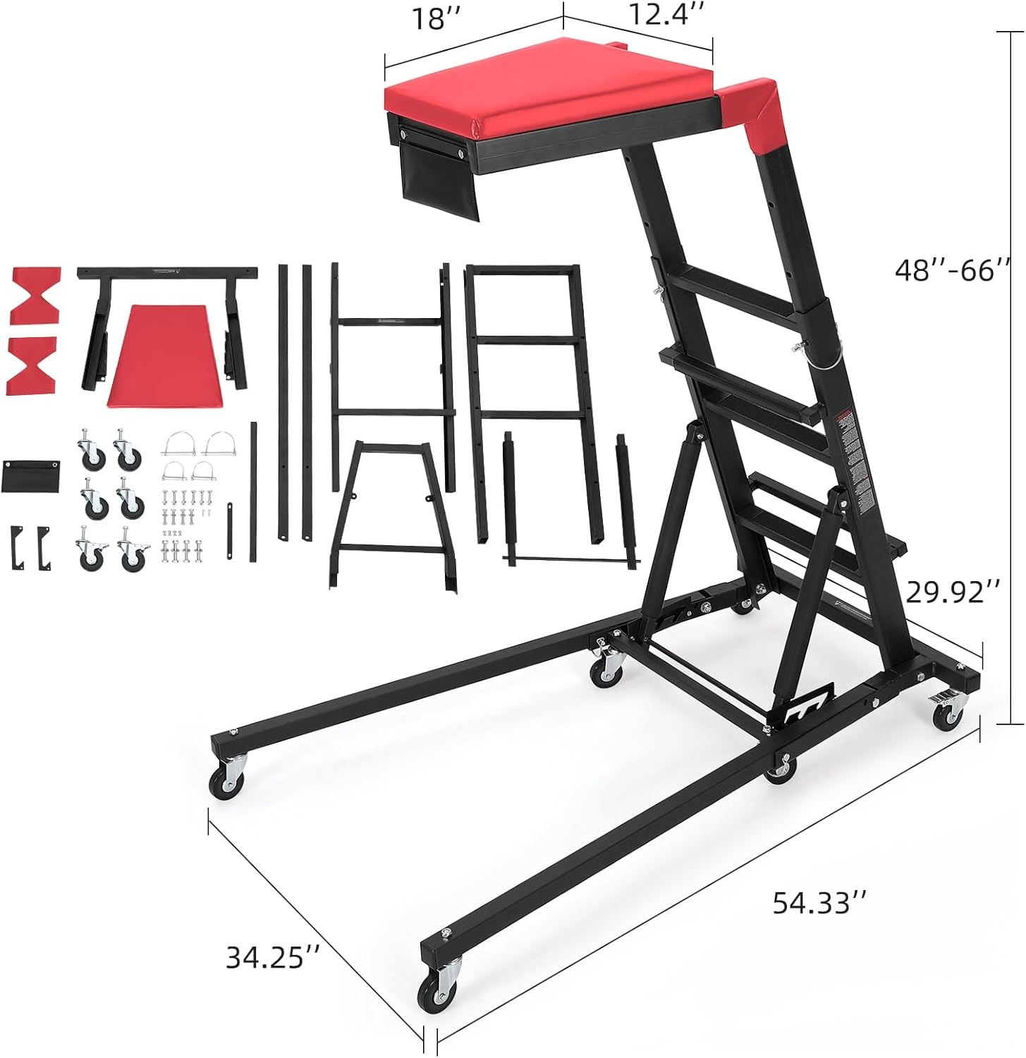 Adjustable Garage Creeper with Lockable Wheels, Tool Pouch & Ergonomic Design