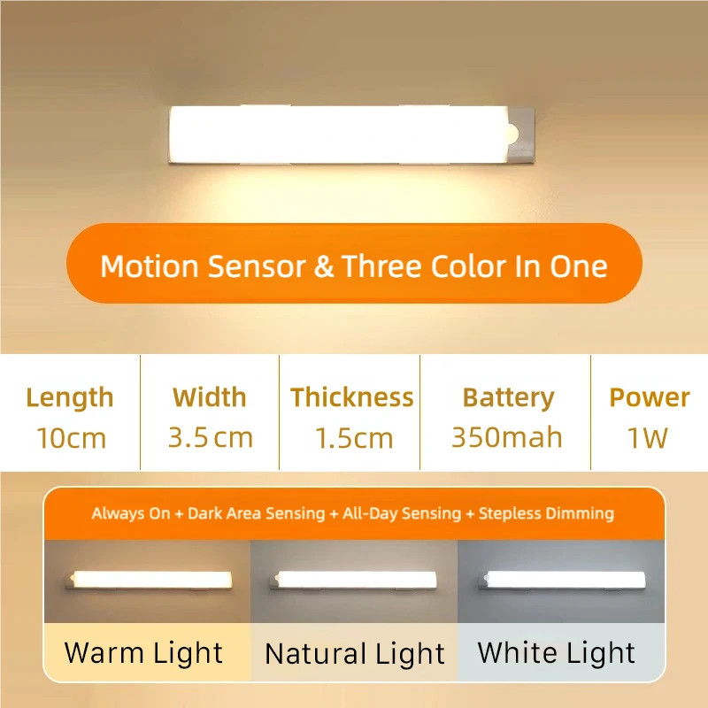10-50cm LED Motion Sensor Light Night Wireless Lamp USB Battery Rechargeable Wal