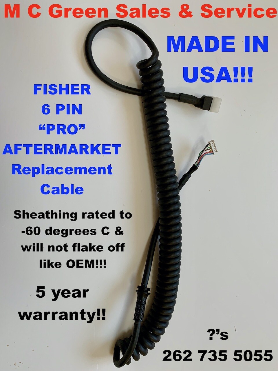US MADE FISHER FISH STIK SNOW PLOW 6 PIN STRAIGHT BLADE HANDHELD CONTROLLER CORD