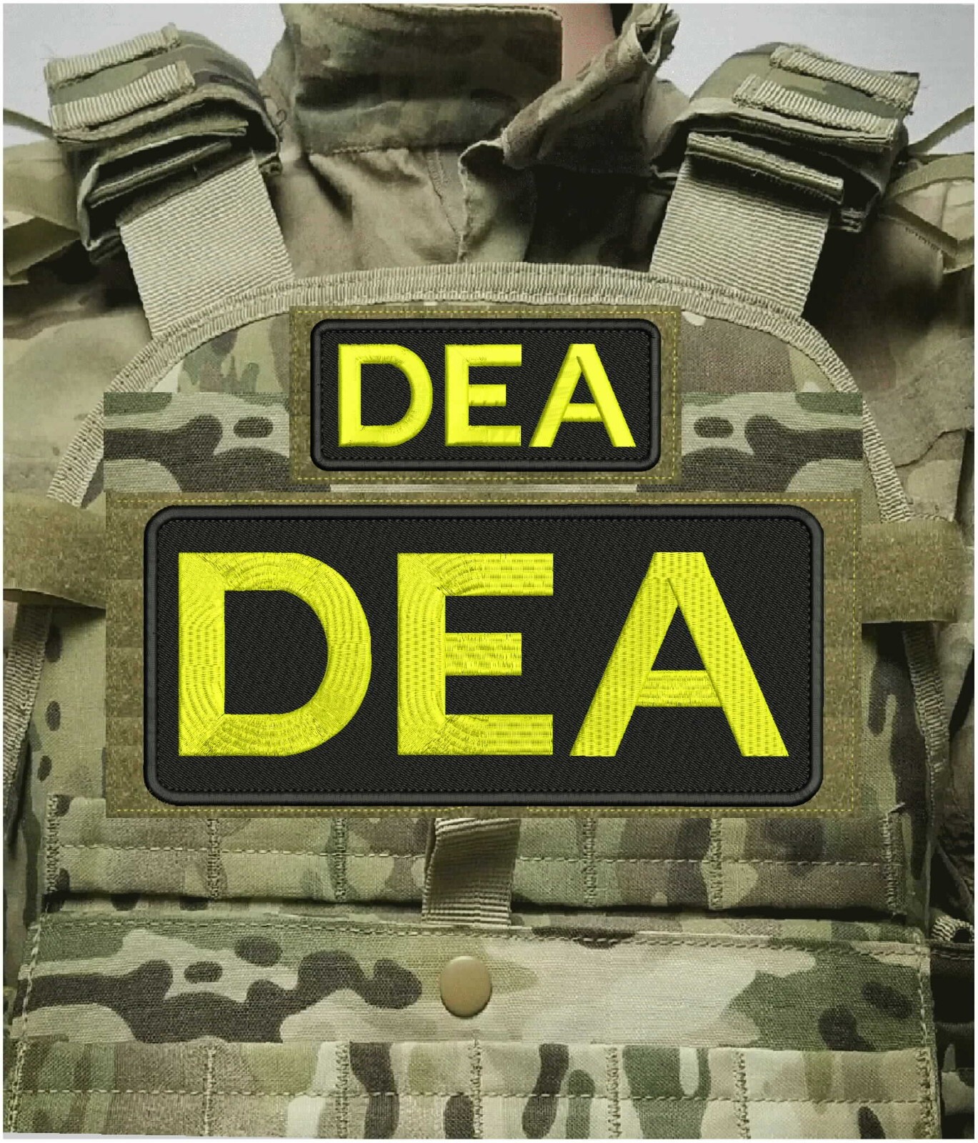 DEA embroidery patches 4x10 2X5 hook on back black letters YELLOW