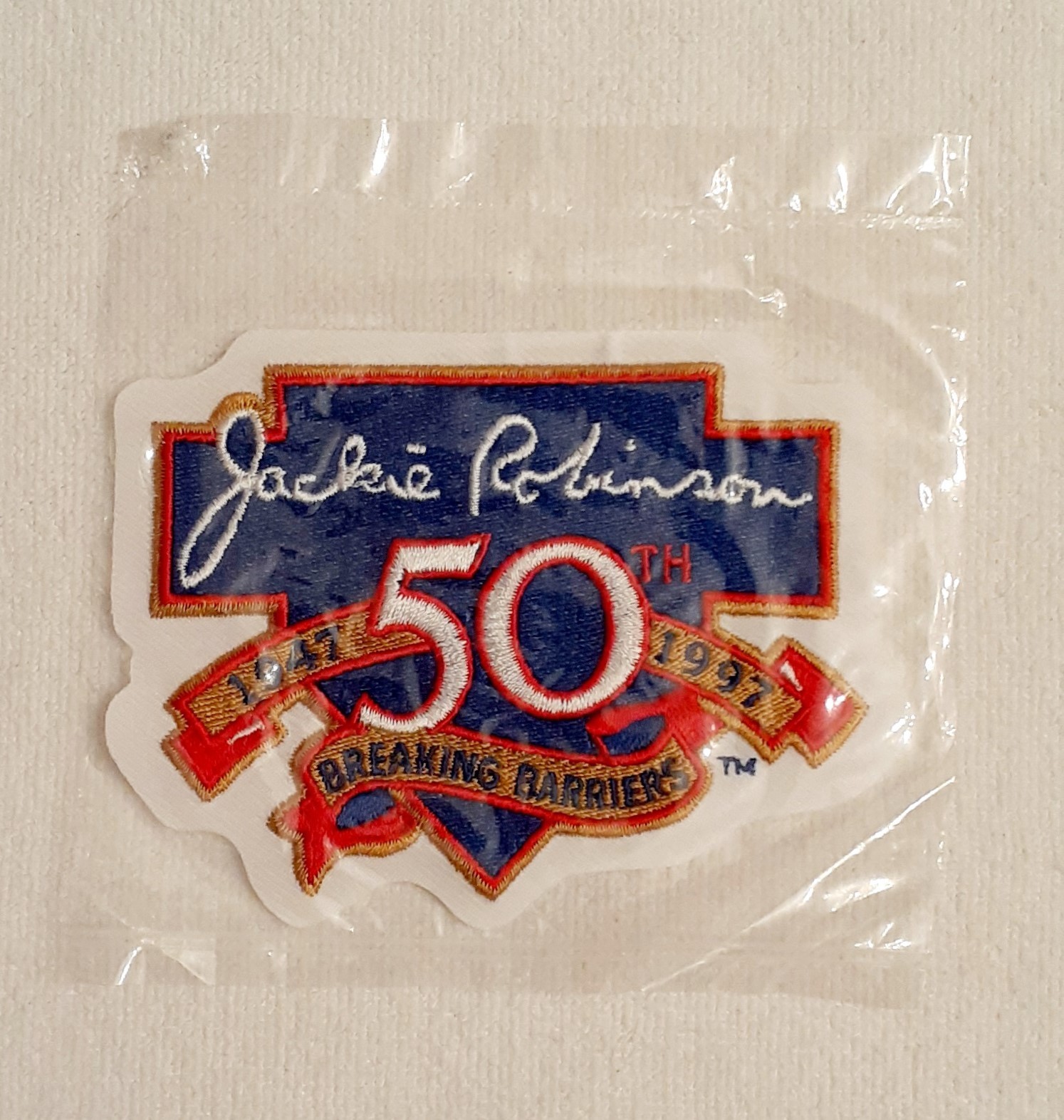 Jackie Robinson - 50th Anniversary "Breaking Barriers" Embroidered Cloth Patch