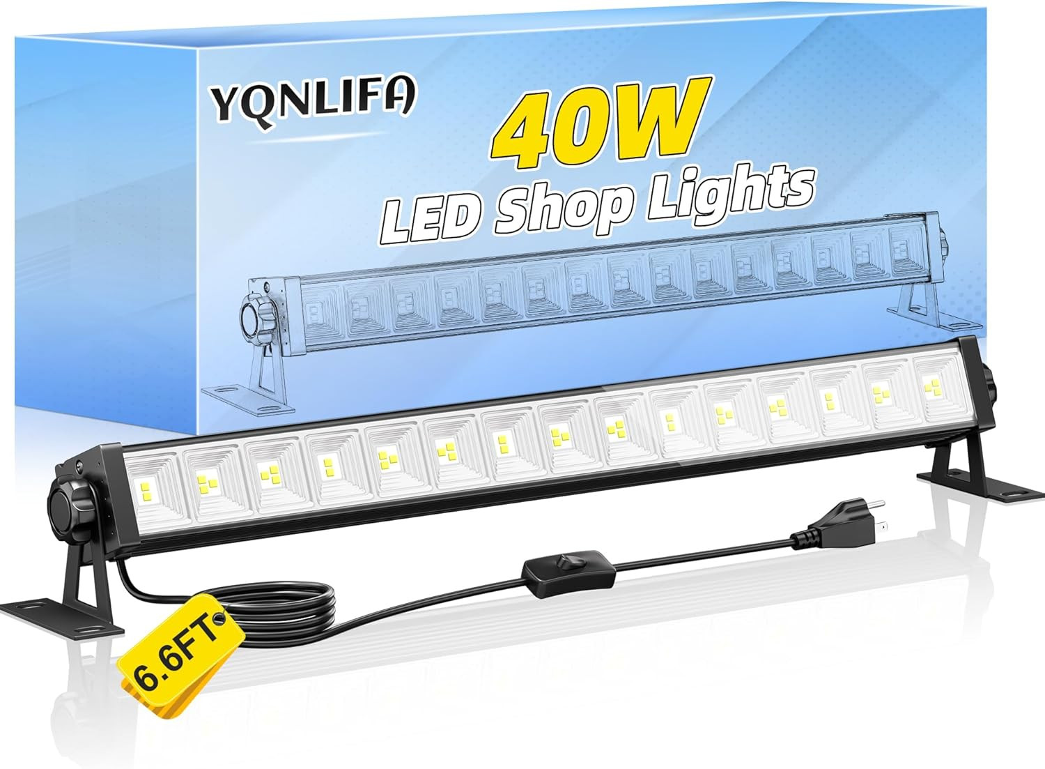 40W LED Shop Lights, 5400LM 6000K Plug in Garage Lights with 6.6FT Power Cord, W