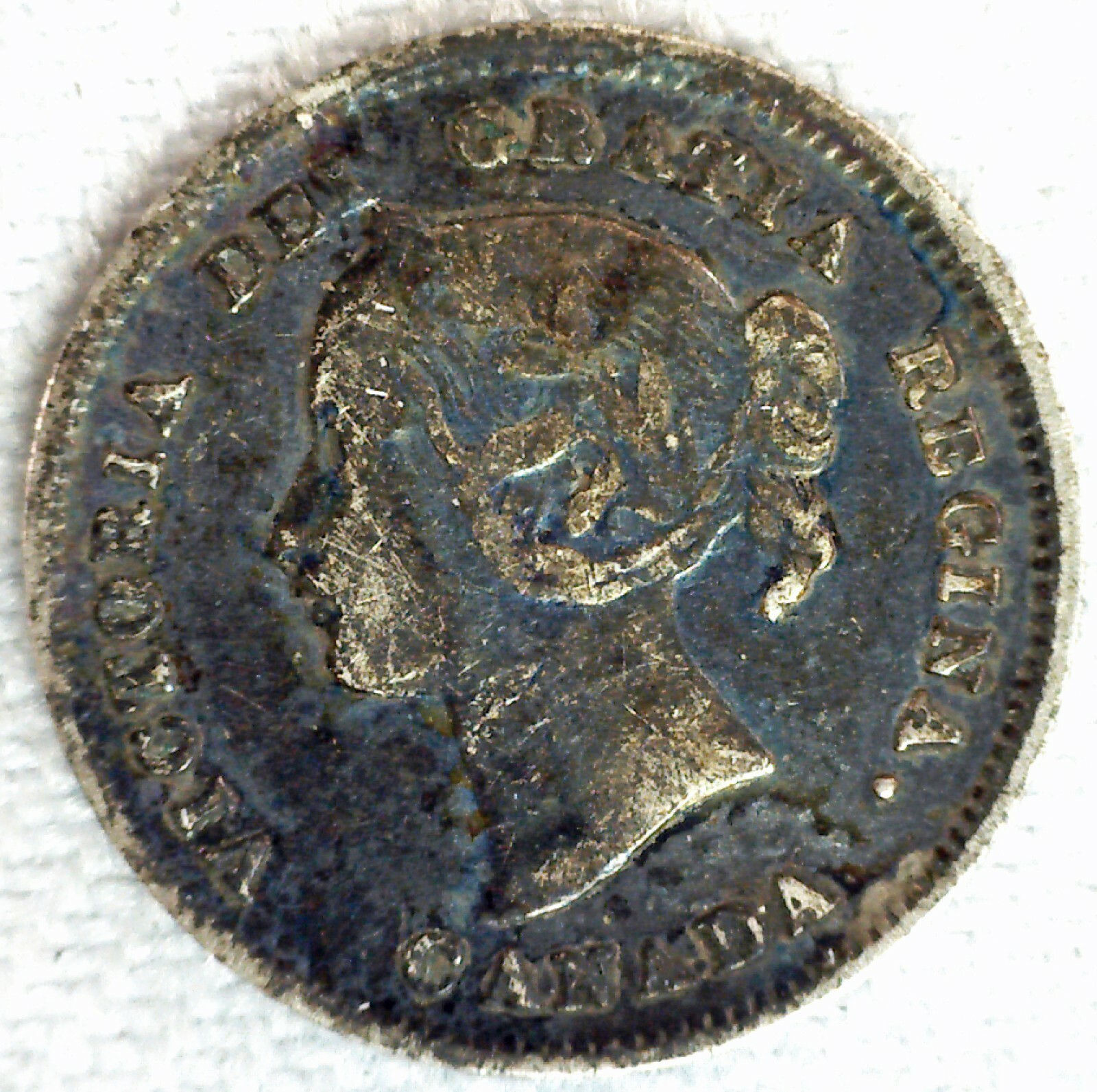 1899 Canada Silver Five Cent Coin 5c Canadian Fine Circulated Dark Victoria