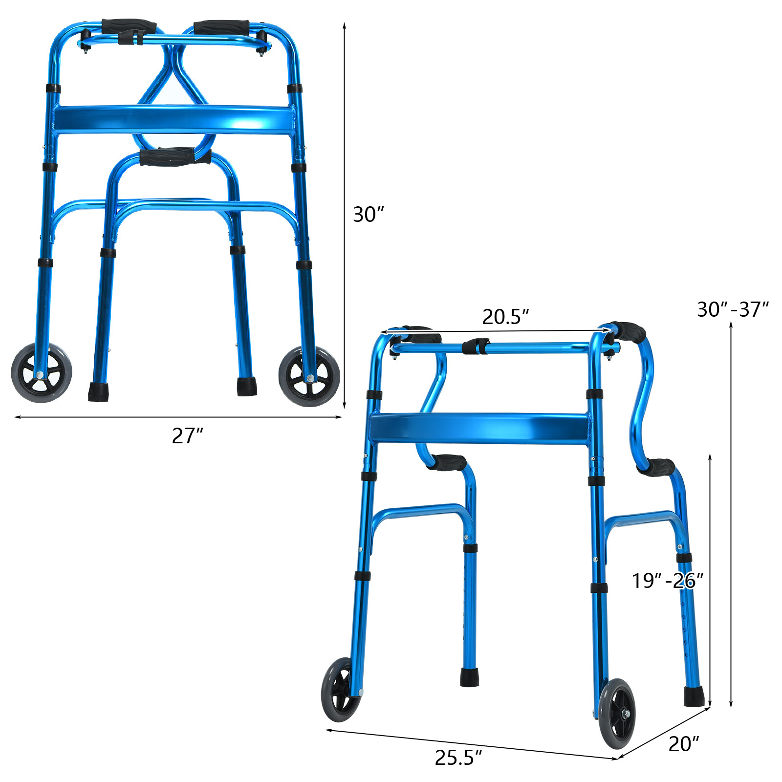 Goplus Heavy-Duty Folding 3 in 1 Stand-Assist Walker Aluminum Alloy W/Wheel Blue