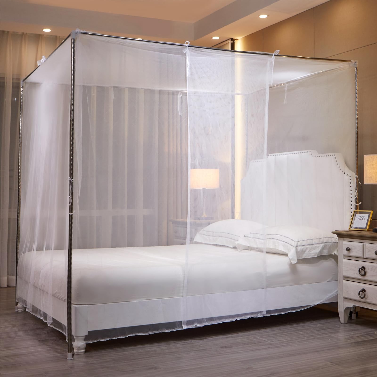 White Mosquito Net Tent for Bed，One Side Opening Canopy Netting Curtain Net for