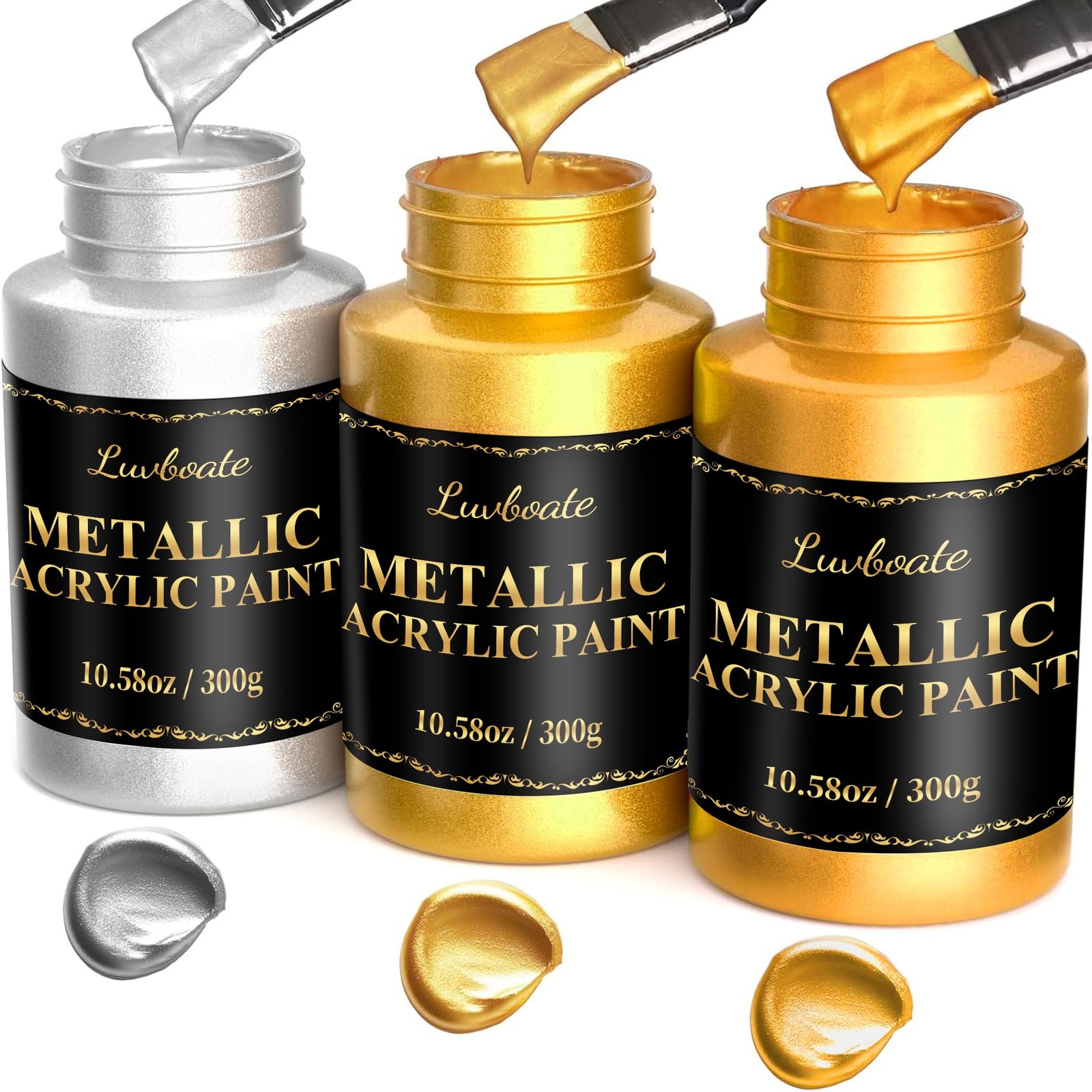 Acrylic Metallic 8.45 Fl Oz (Pack of 3), 24k Gold & Bright & Silver