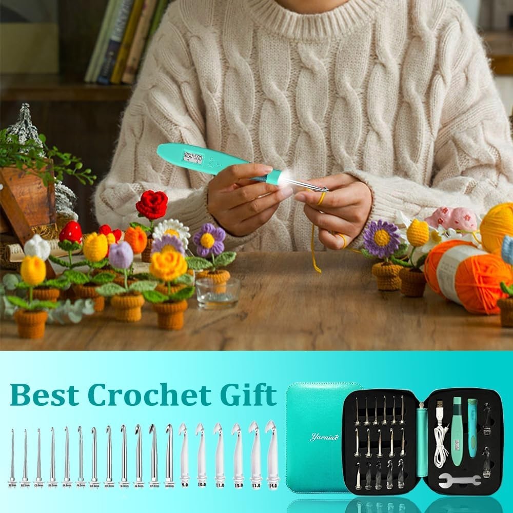 18 Size Counting Crochet Hooks with Light, Digital Counter Crochet Hooks Set wit