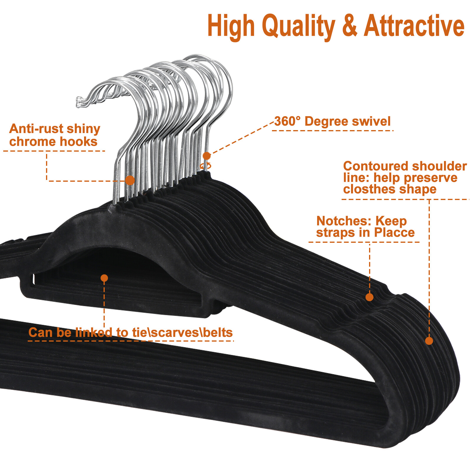 100PCS Velvet Hangers Premium Non-Slip Flocked Clothes Hangers 360° Swivel Hook