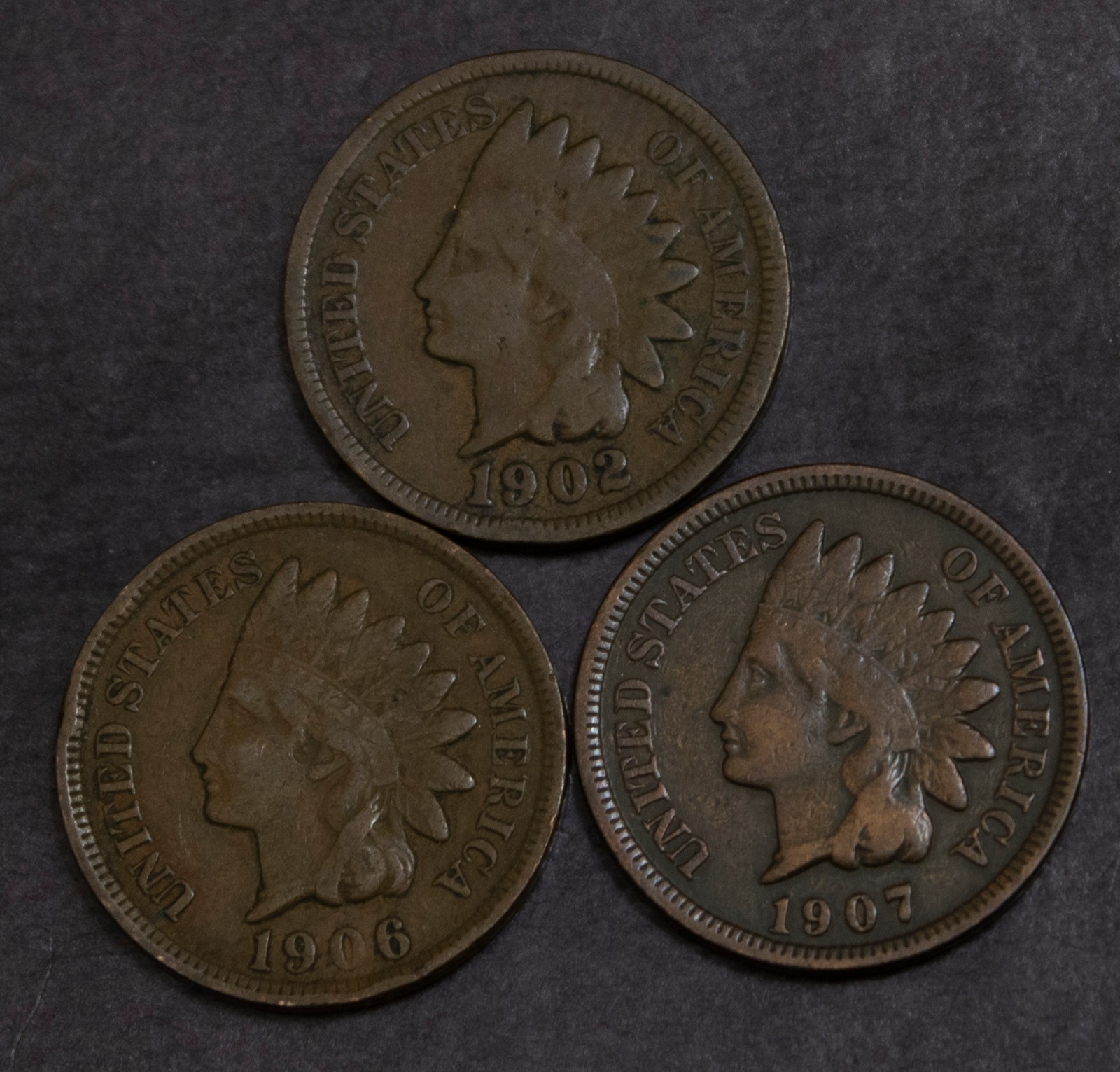 1902 1906 1907  Indian Cent Details  Lot F 1062