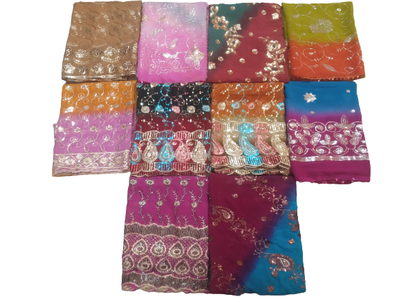 Antique Lot of 10 Indian Wedding Dupatta Golden Sequins Scarf Beaded Georgette L