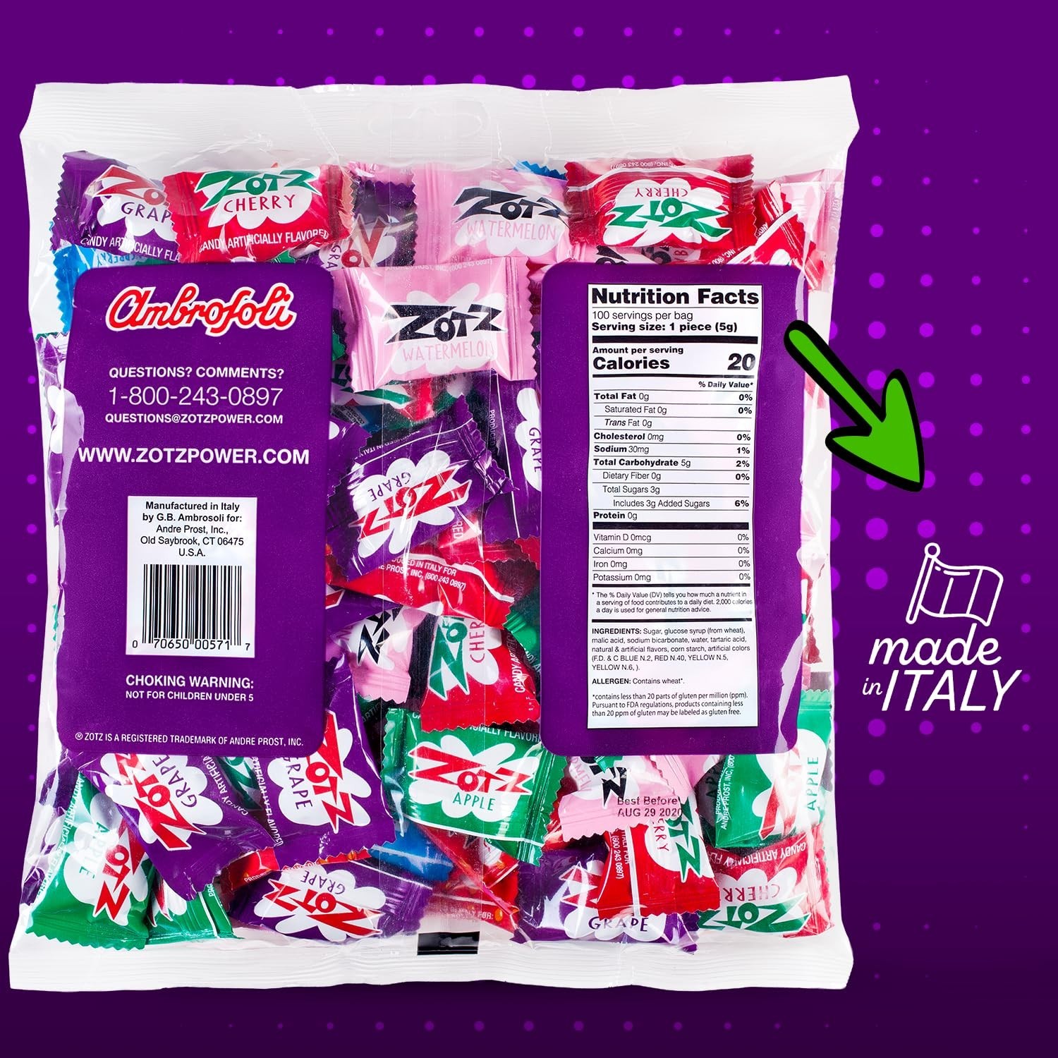 Zotz Fizzy Candy Bag Assorted Flavors 100 Count Bag