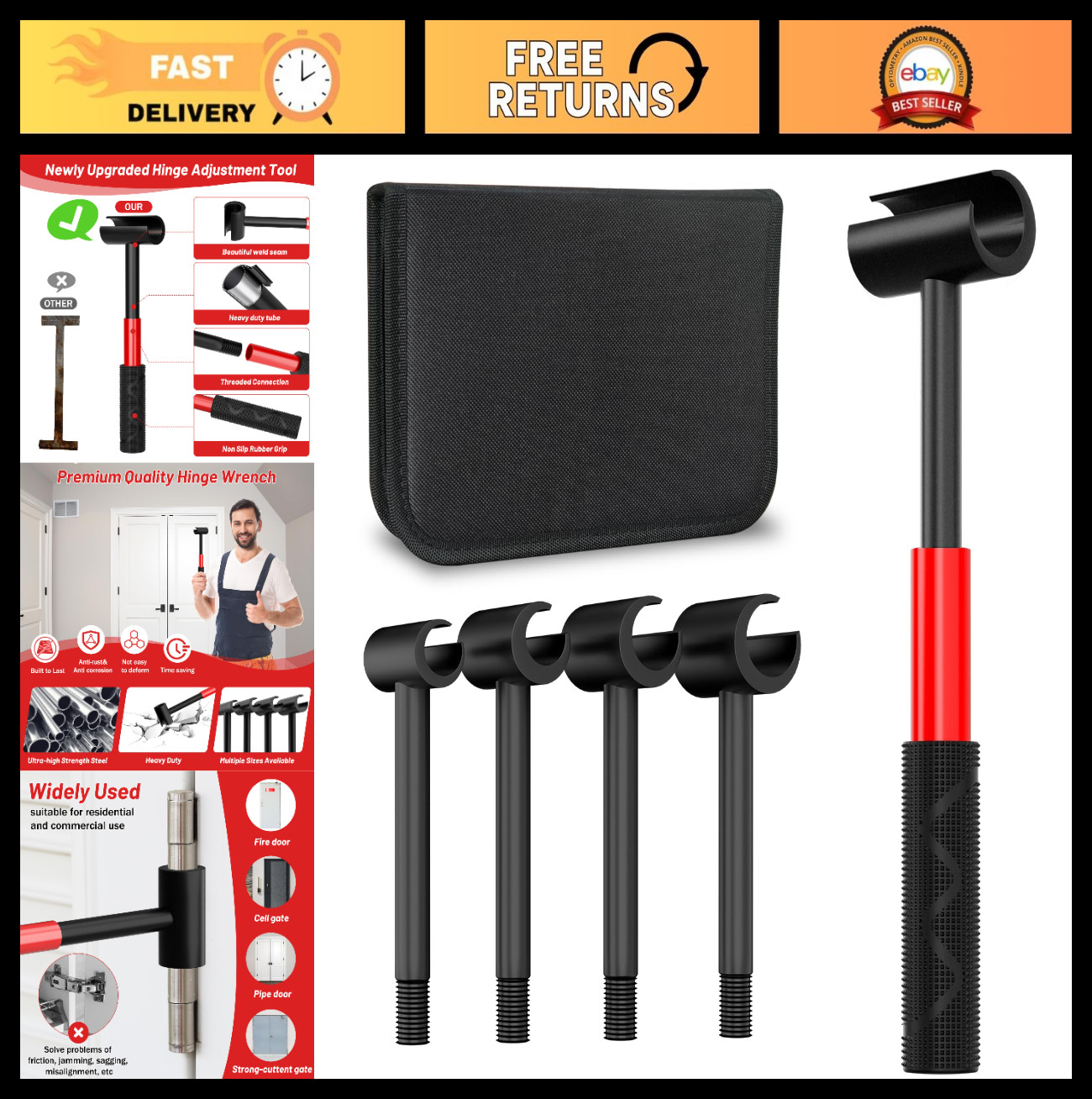 4-in-1 Door Hinge Adjustment Tool | Hinge Gap Wrench for 14-25mm | Door Repair K