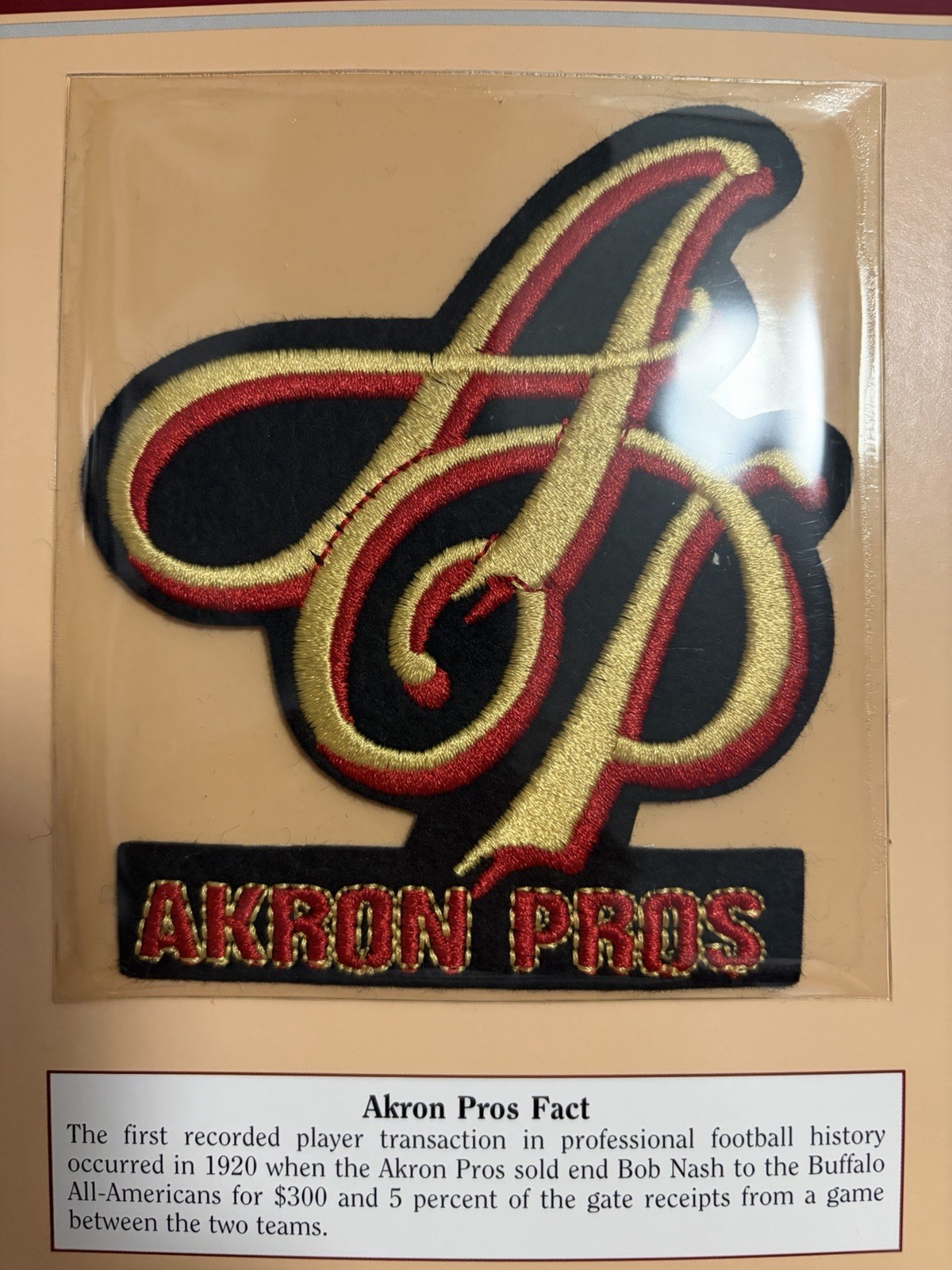 AKRON PROS Willabee & Ward Golden Age Football Patch & Info/Stat Card READ