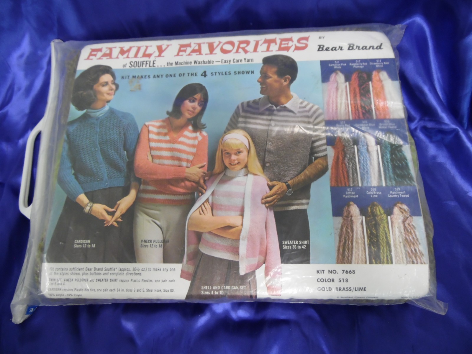 Vtg Bear Brand Family Favorites Sweater Knitting Kit - Souffle - #7668 - Green