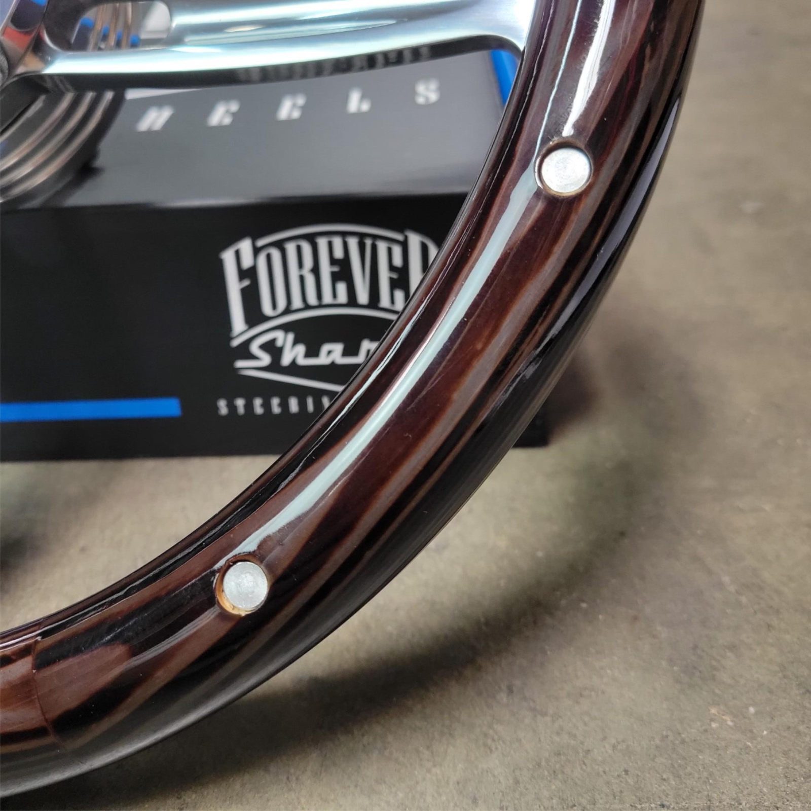 14" Inch Billet Steering Wheel Dark Pine Wood Rivet Half Wrap Horn - 6 Hole