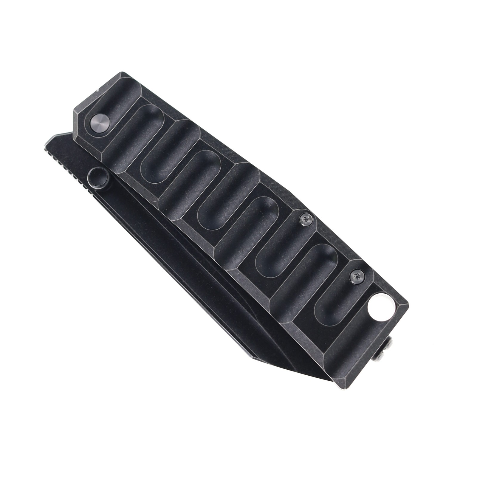 TwoSun Folding Knife Black Titanium Handle D2 Plain Black Blade TS552-D2