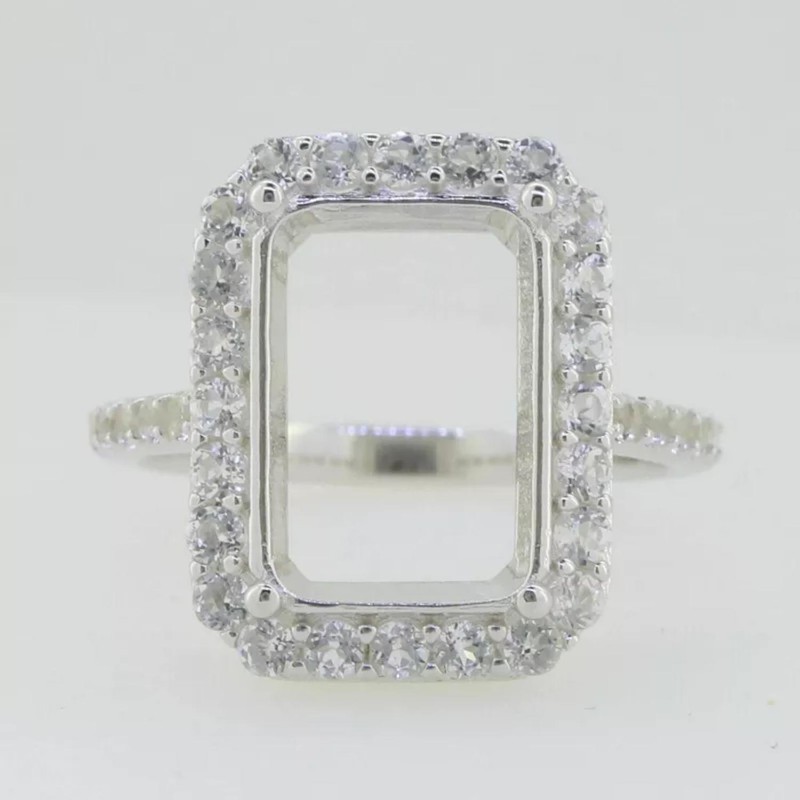 Emerald Cut 8x10MM Semi Mount Ring 925 Sterling Silver Cocktail Wedding Ring