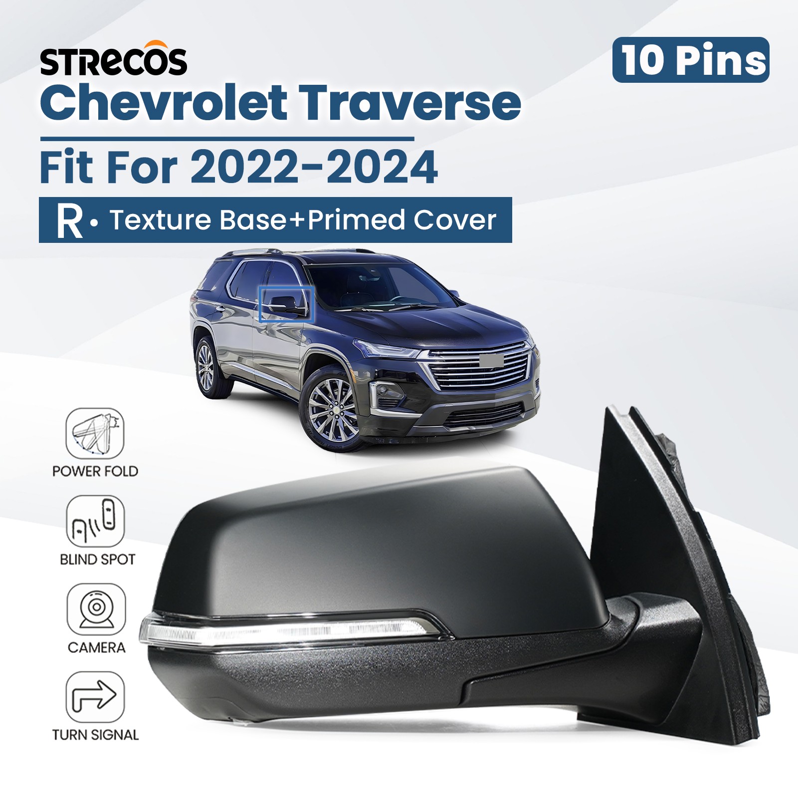 Side Mirror For 2022-2024 Chevy Traverse W/Camera &BSD W/Turn Signal 10Pin Right