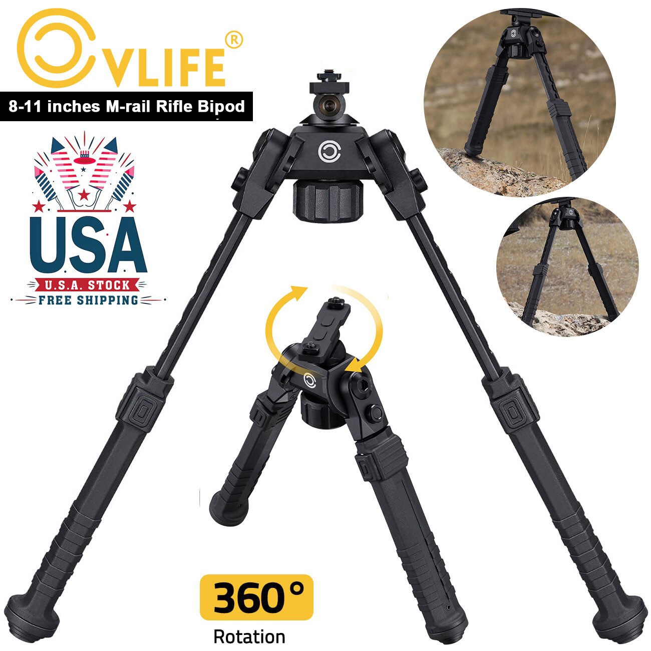 M-rail Rifle Bipod Directly Attached M-rail 8-11inches Adjustable For Hunting US