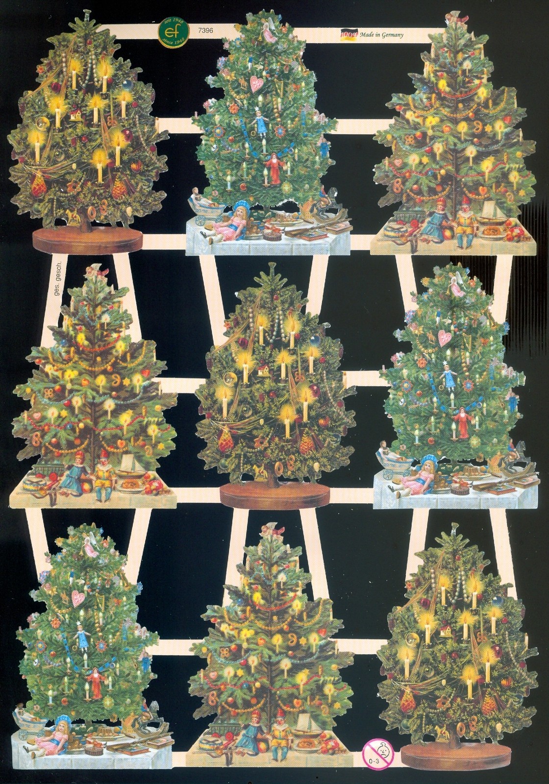 VICTORIAN STYLE DIE CUT PAPER SCRAP SMALL CHRISTMAS TREES ef7396 GERMANY