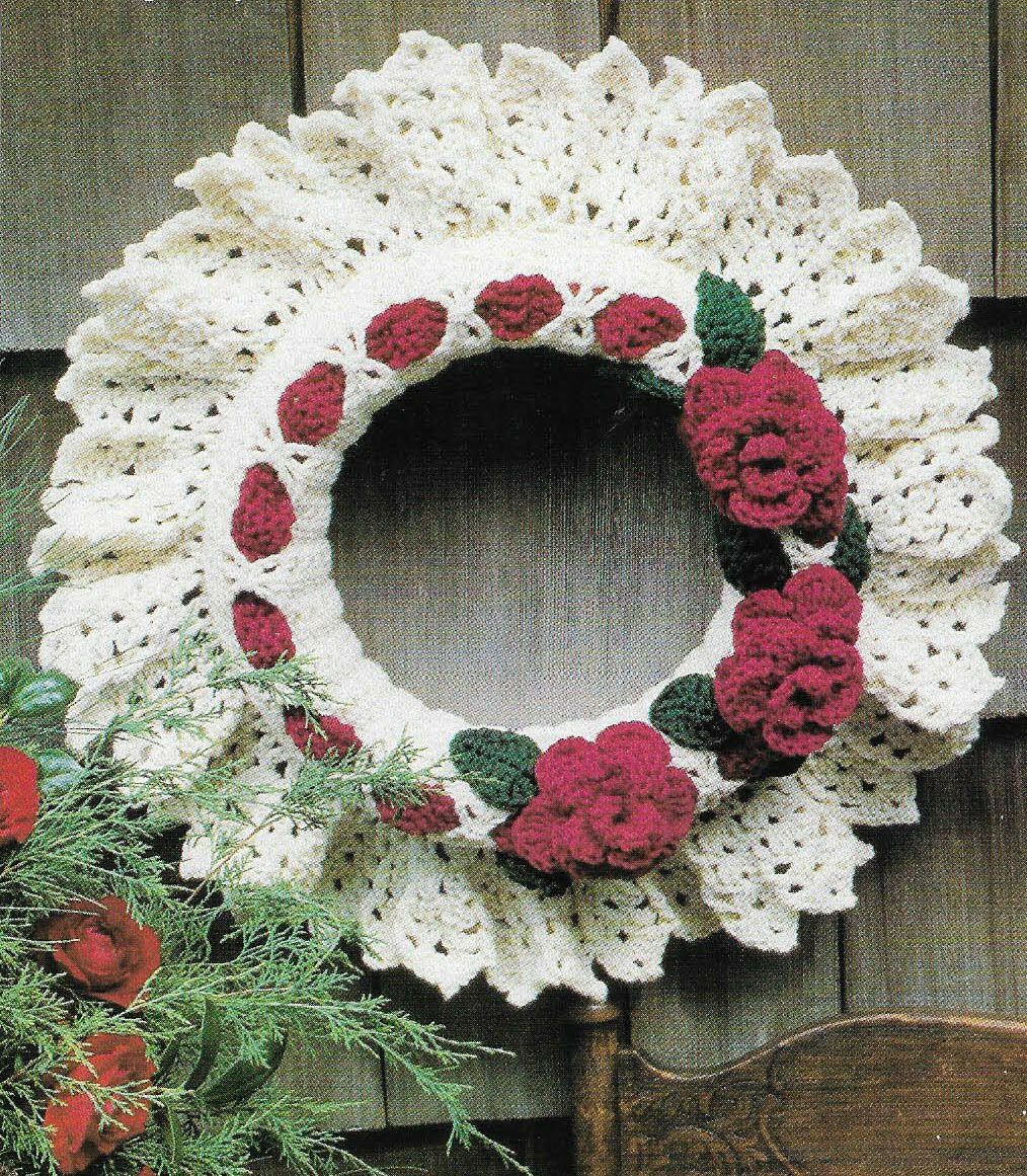 ROSE WREATH 20 1/2" HOME DECOR DIGEST SIZE CROCHET PATTERN INSTRUCTIONS