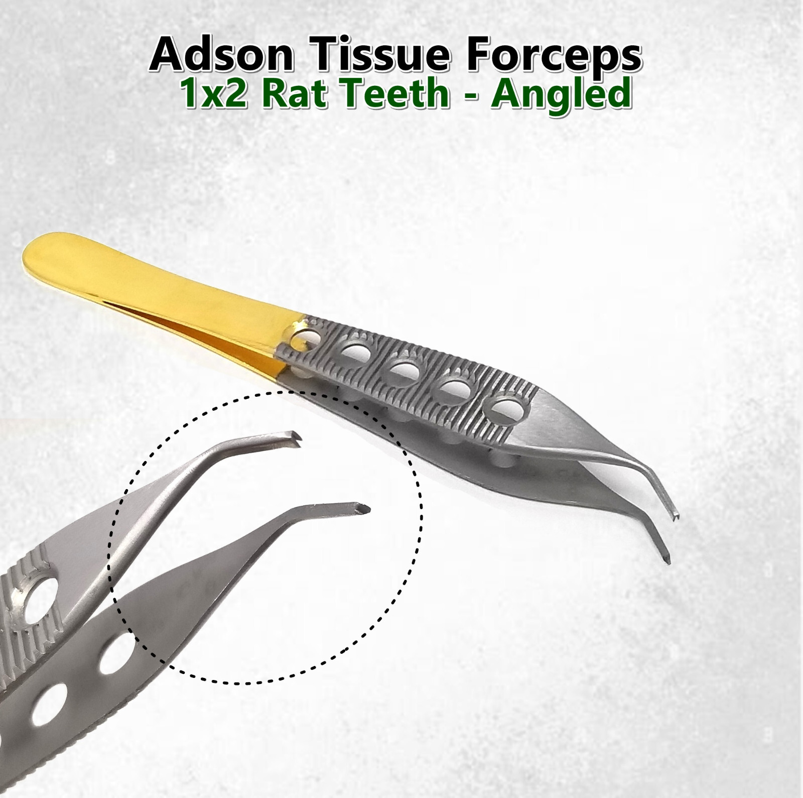 PREMIUM PLASTIC SURGERY ADSON TISSUE FORCEPS 1X2 TEETH 4.75" CURVED GOLD HANDLE