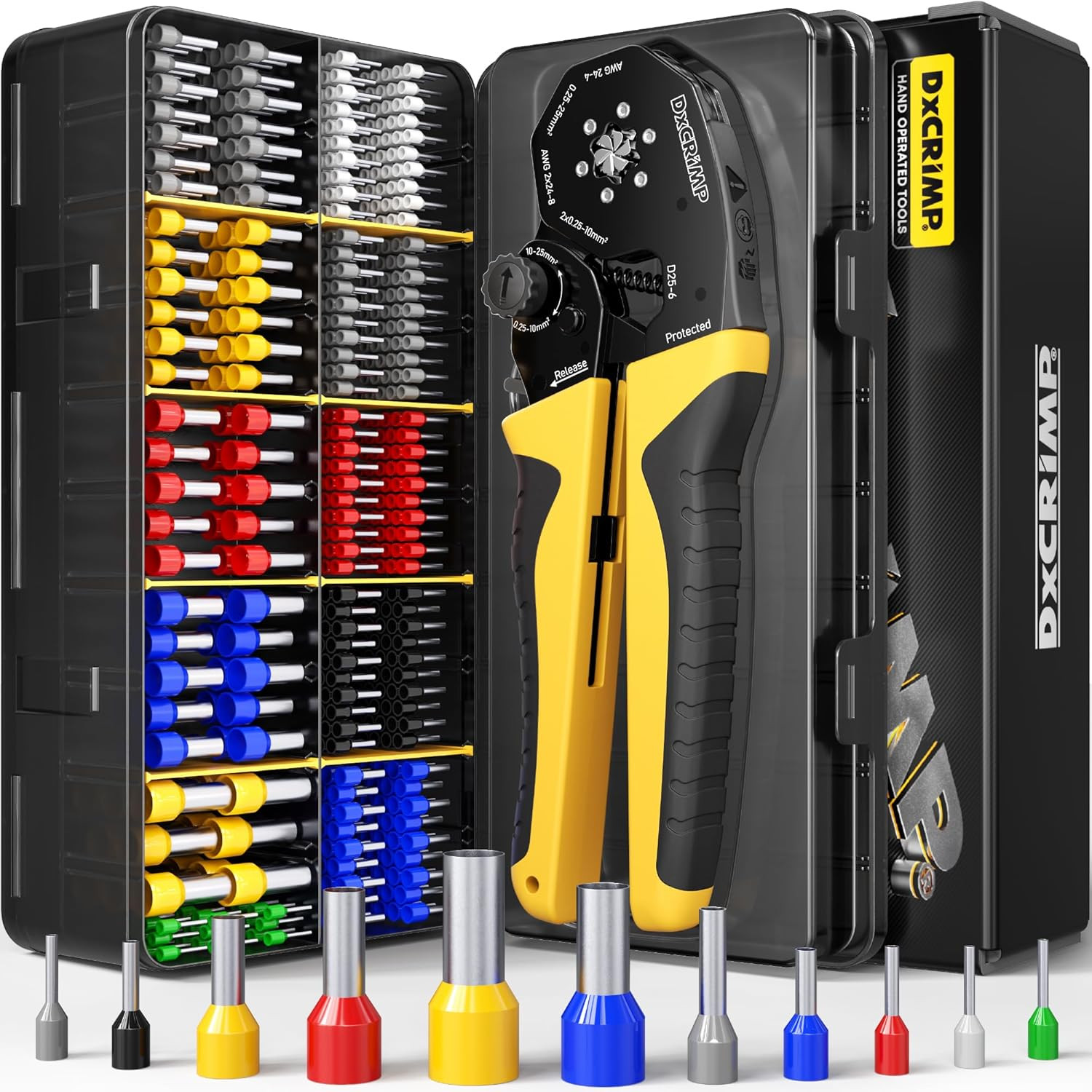 Hex Ferrule Crimping Tool Kit, AWG 24-4 (0.25-25Mm²) Self-Adjusting Ratcheting W