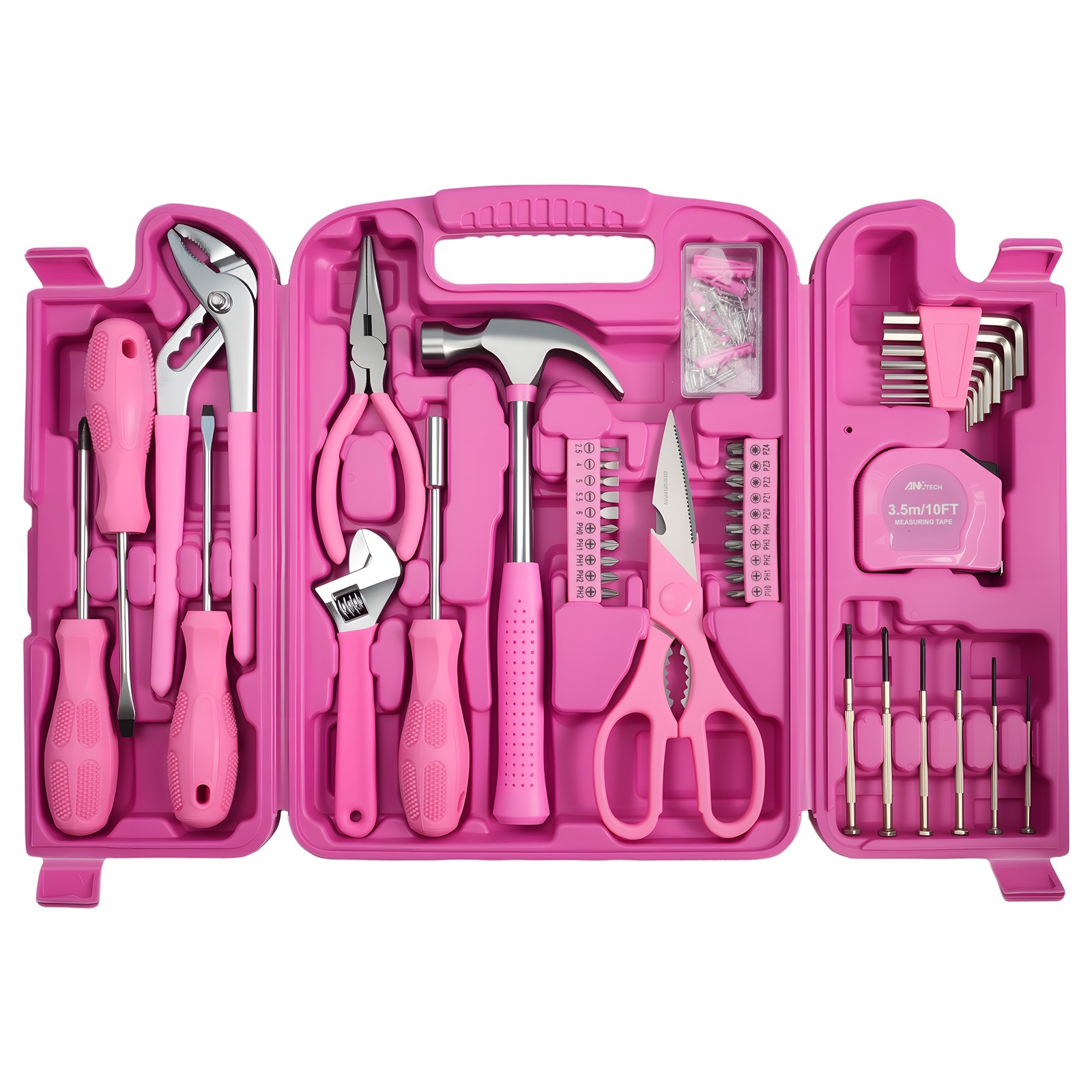ANXTECH 136-Piece Portable Household Hand Tool Set Pink Tool Set Women Gift