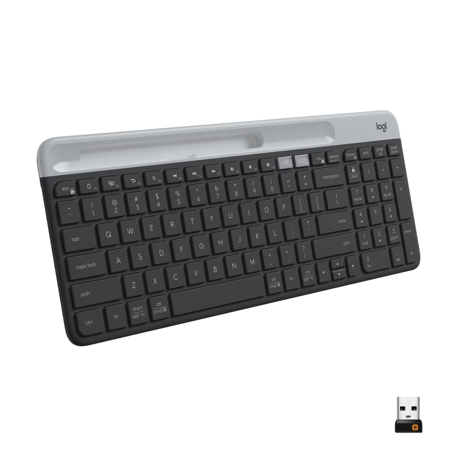 Logitech K585 Multi-Device Slim Wireless Keyboard, Built-in Cradle for Device...