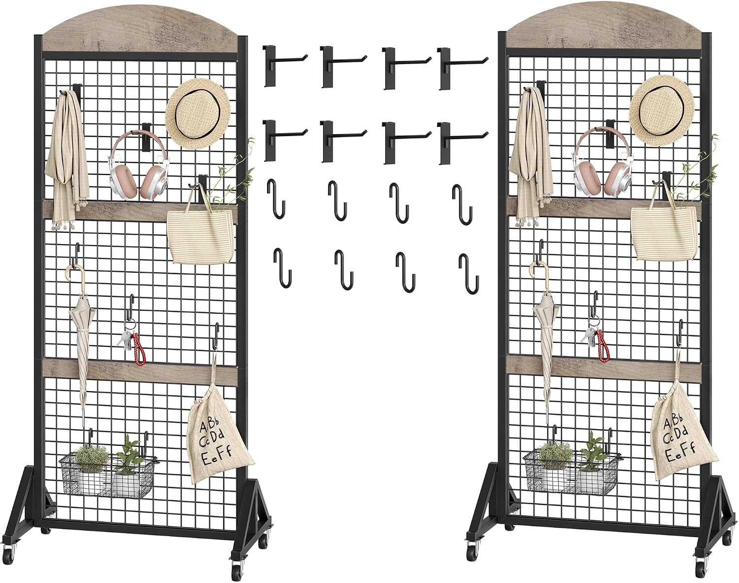 Grid Wall Panel 5.7' x 2' FT Grid Display Rack 2 Pack Movable Gridwall Display