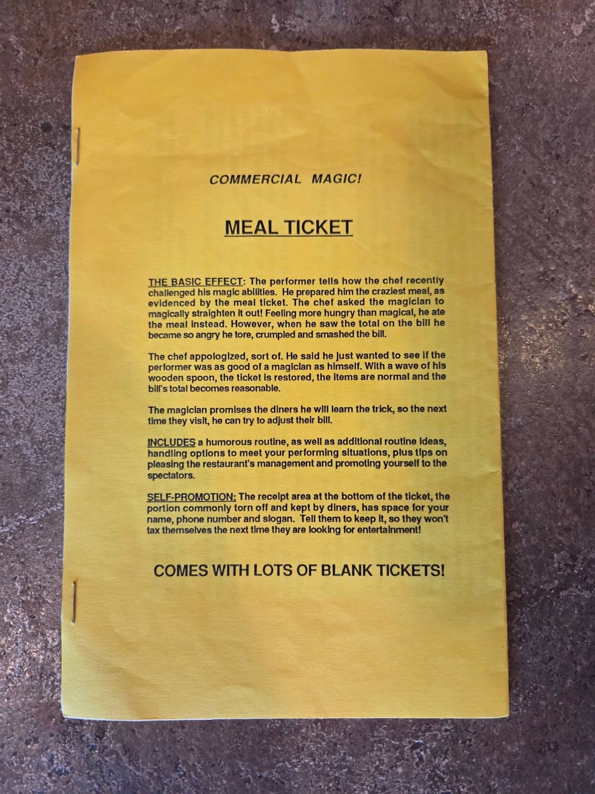 Meal Ticket by Chuck Leach Magic Mentalism Tricks