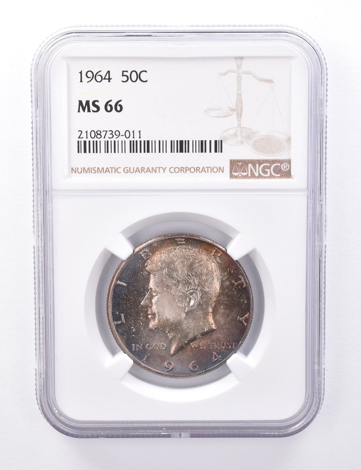 MS66 1964 Kennedy Half Dollar - Graded NGC Rainbow Toned *4422