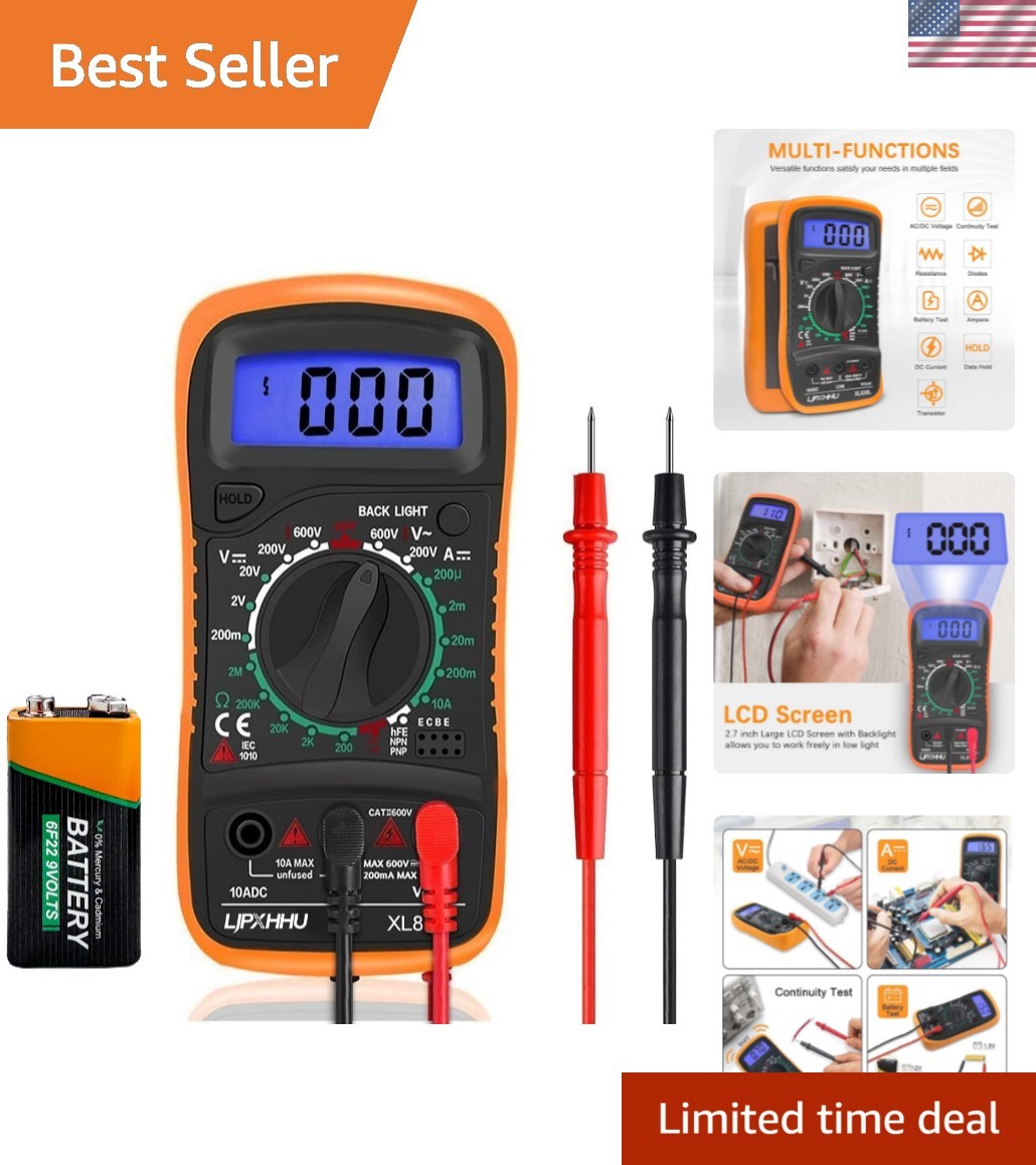 Digital Multimeter Voltmeter Battery Voltage Multi Tester Continuity Ohm Volt...