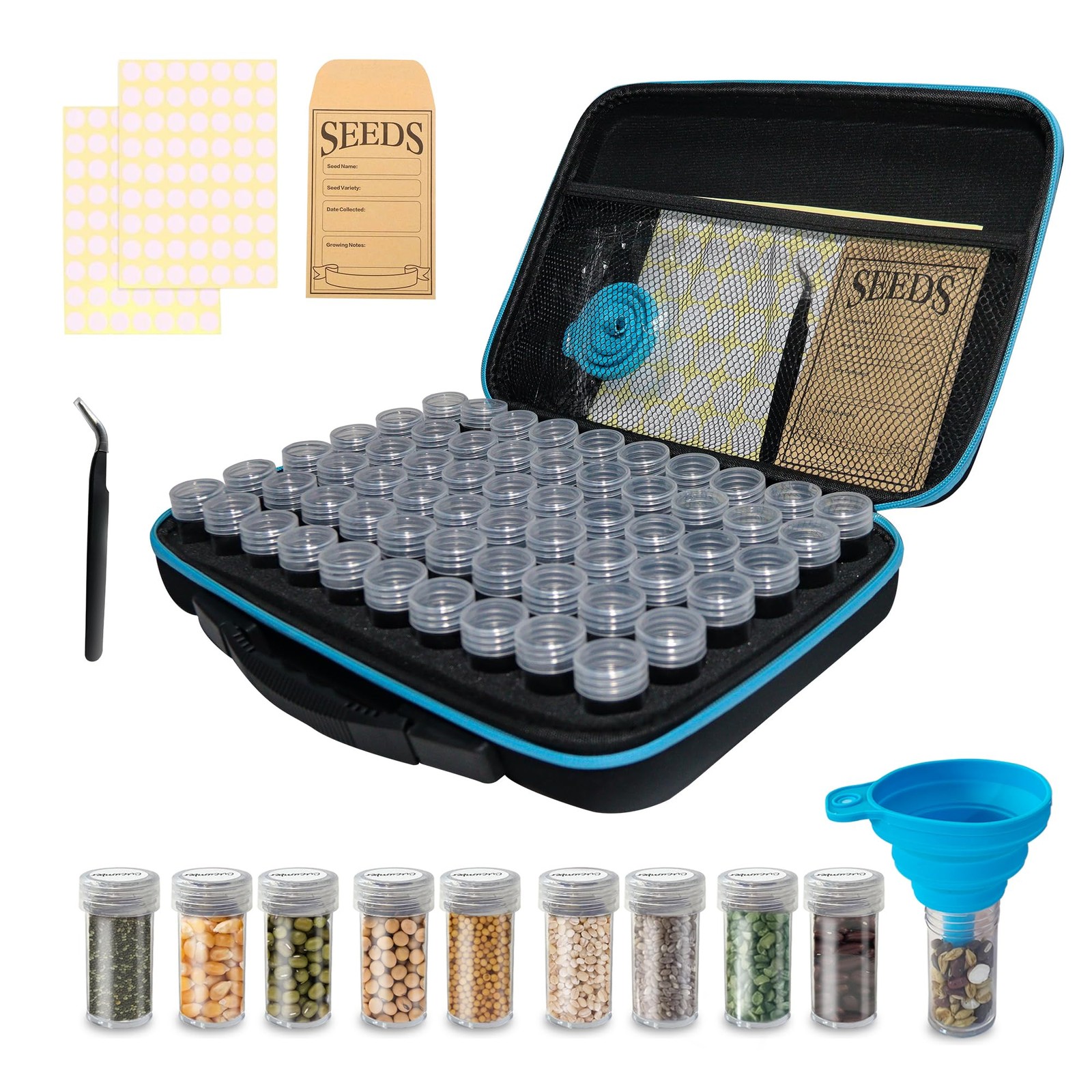 ERFEI 60 Slots Seed Storage Organizer Box with 10 Envelopes, Large Black