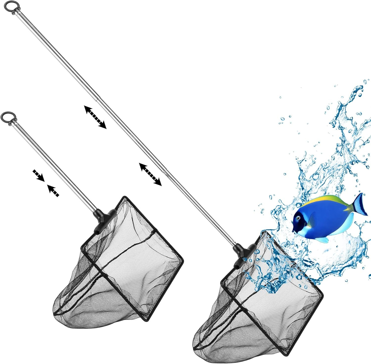 Aquarium Fish Net Telescopic Stainless Steel Handle Fine Mesh Betta Tank 3 Size