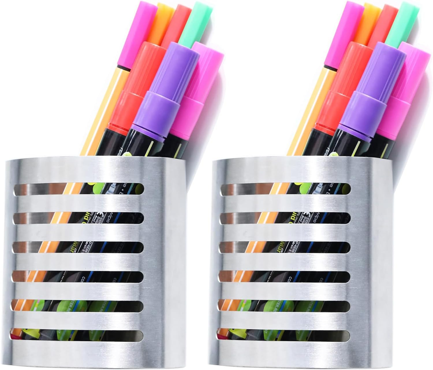 2 Pack Magnetic Modern Pen and Pencil Holder Metal Writing Utensil Storage Orga