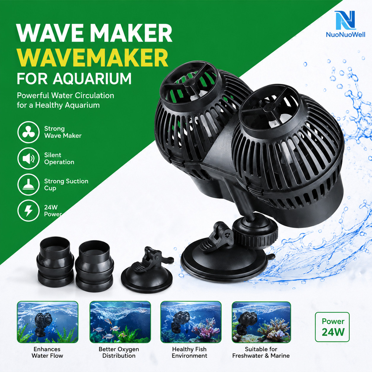 Aquarium Wave Maker Water Pump Silent Fish Tank Wavemaker Suction Cup