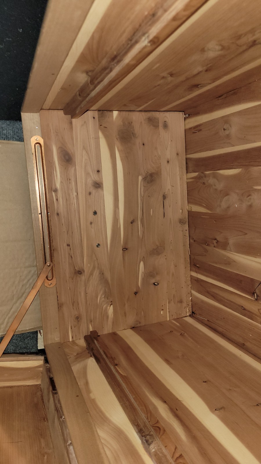 Farley & Loetscher MFG. Co. Cedar Chest, Damaged front bottom, missing feet