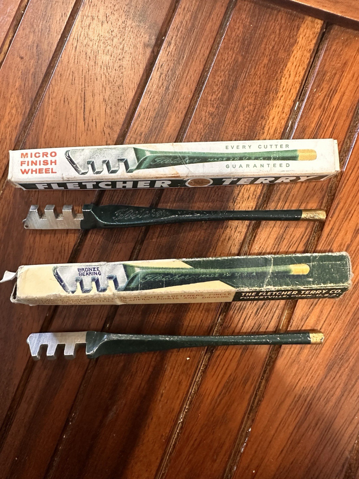 2- Vintage Fletcher Terry Gold Tip Glass Cutter Cutting Tools In Original Boxes