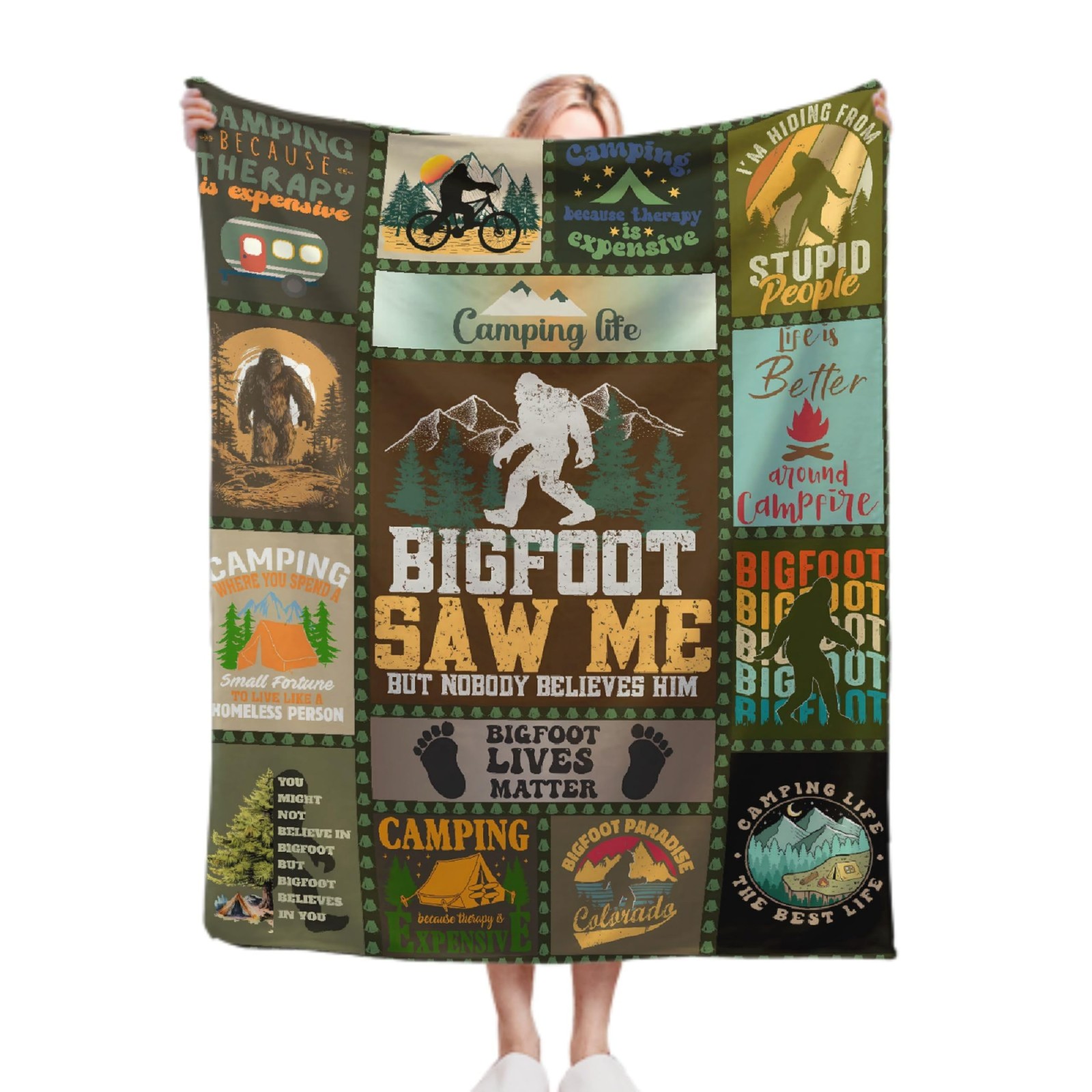 Bigfoot Camping Blanket Bigfoot Gifts for Men Women Big Foot Sasquatch Gift