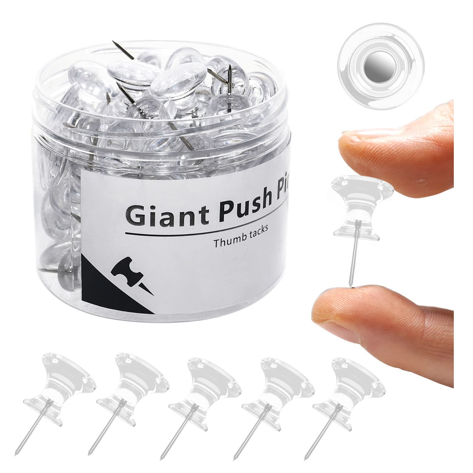 UpdateClassic, 60 PCS Large Push Pins for Cork Board- 1X0.6 inches, Clear