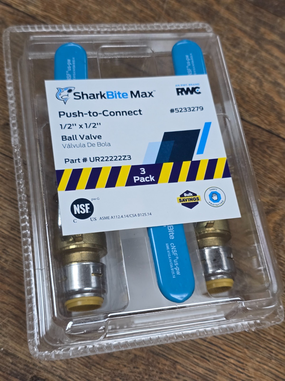 💧 SharkBite Max 1/2-in Push-to-connect Brass Ball Valve UR22222Z3 * 3 Pk