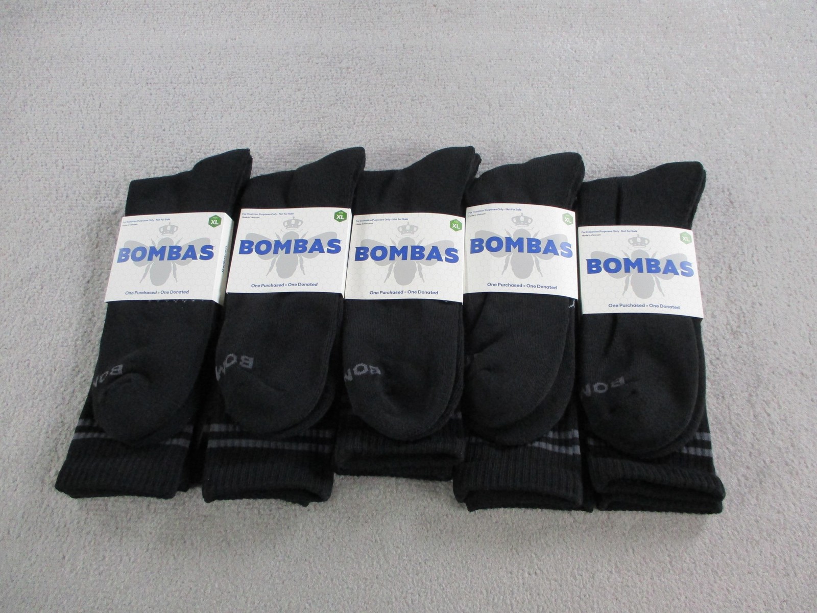 Bombas Socks Lot 5 Pairs Mens XL Black Cushioned Comfort Honeycomb Arch Support