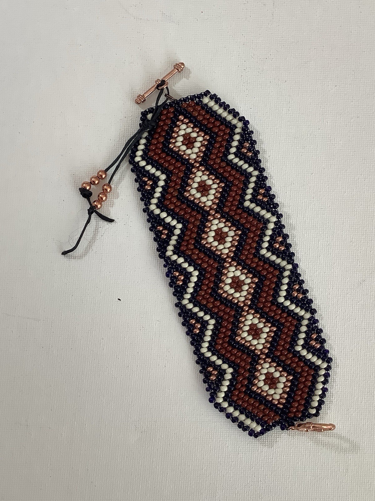 Handmade Beadweaving  Bracelet with Copper Toggle Closure