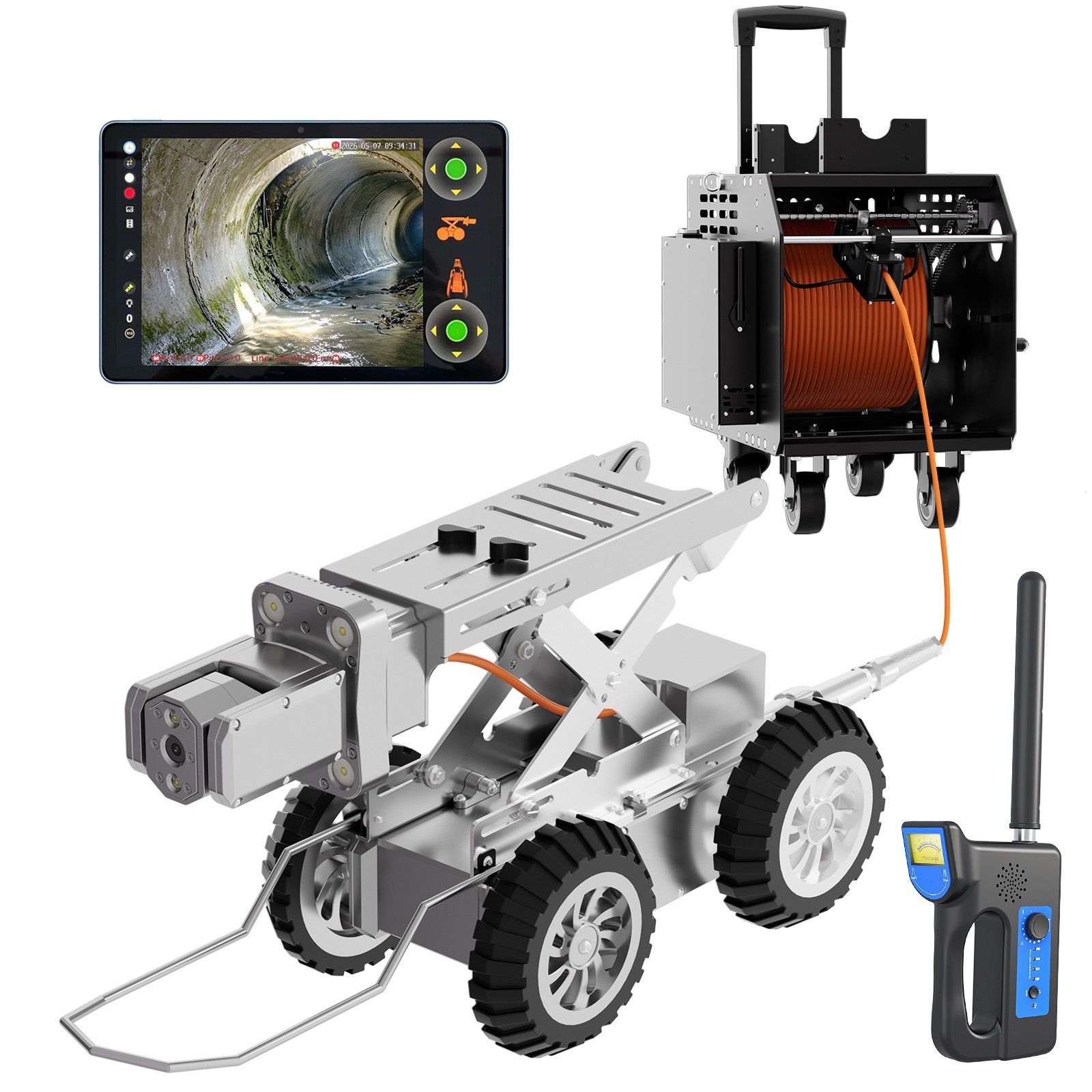Sewer Pipe Inspection Crawler Robot,2MP Front & Rear Dual Cameras,512Hz Locator