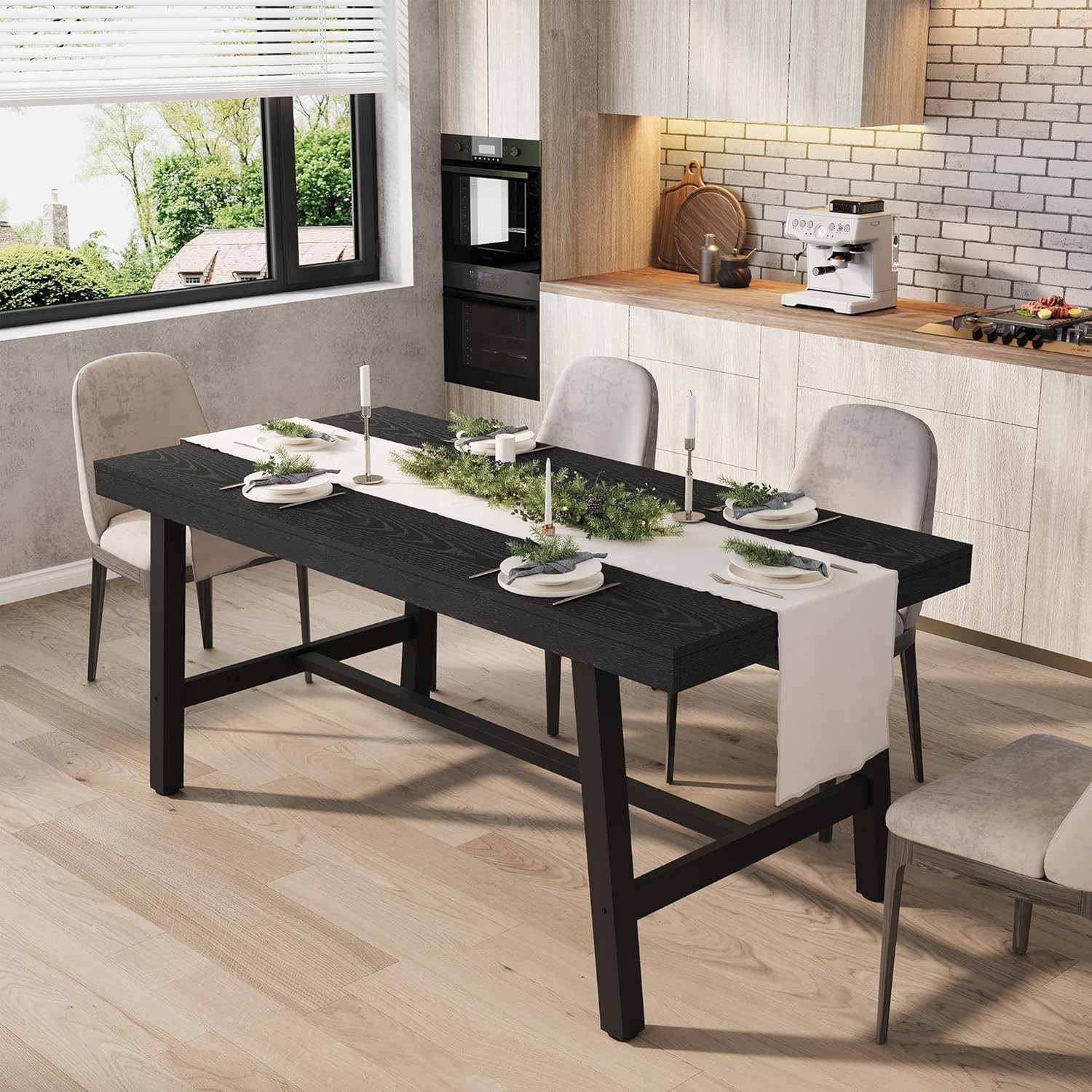 Industrial Dining Table 4-6 People 63" Long Large Kitchen Table W/ Sturdy Metal