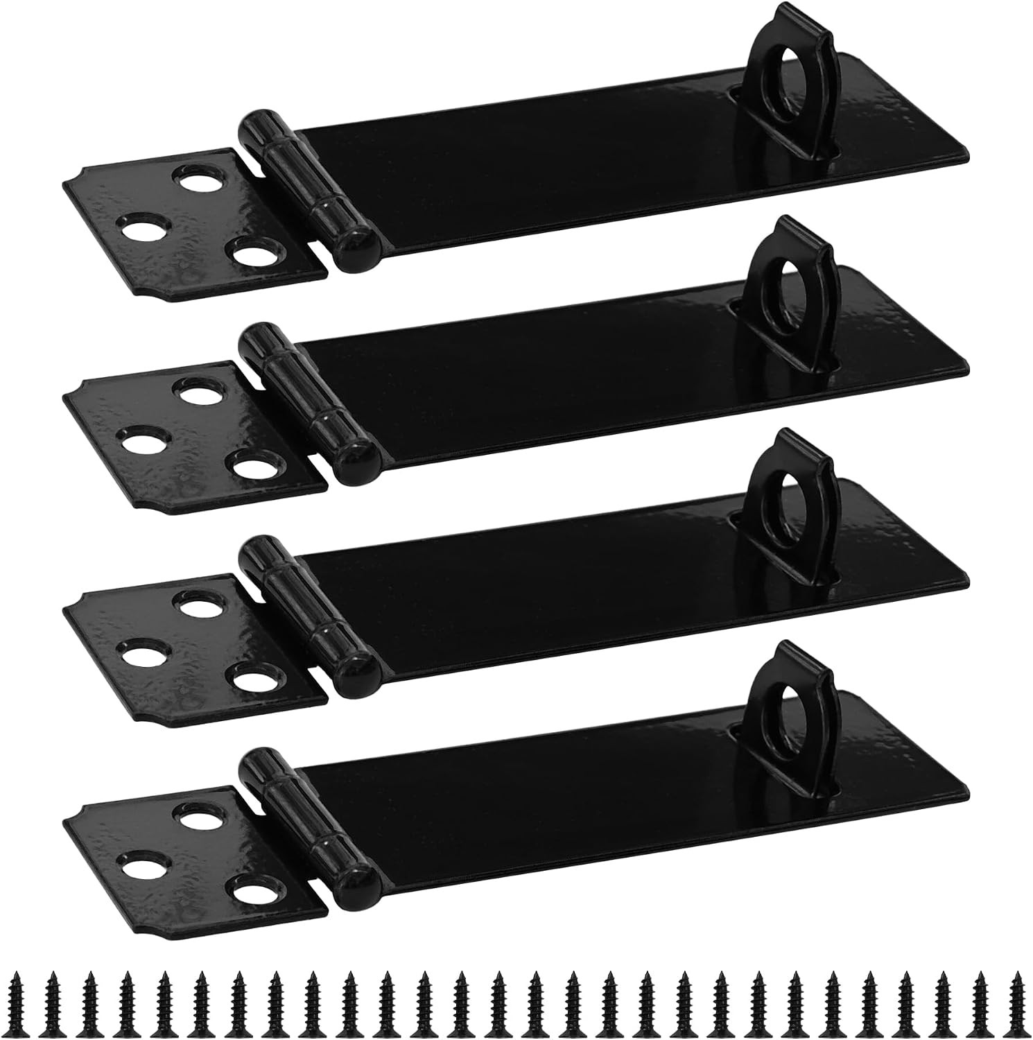 4PCS 4 Inch Padlock Hasp Set, Black Painted Iron Door Lock Latch, Slide Latch Lo